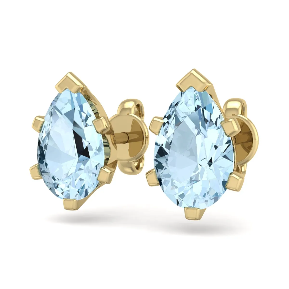 1 1/2 Carat Pear Shape Aquamarine Stud Earrings In 14K Yellow Gold Over Sterling Silver