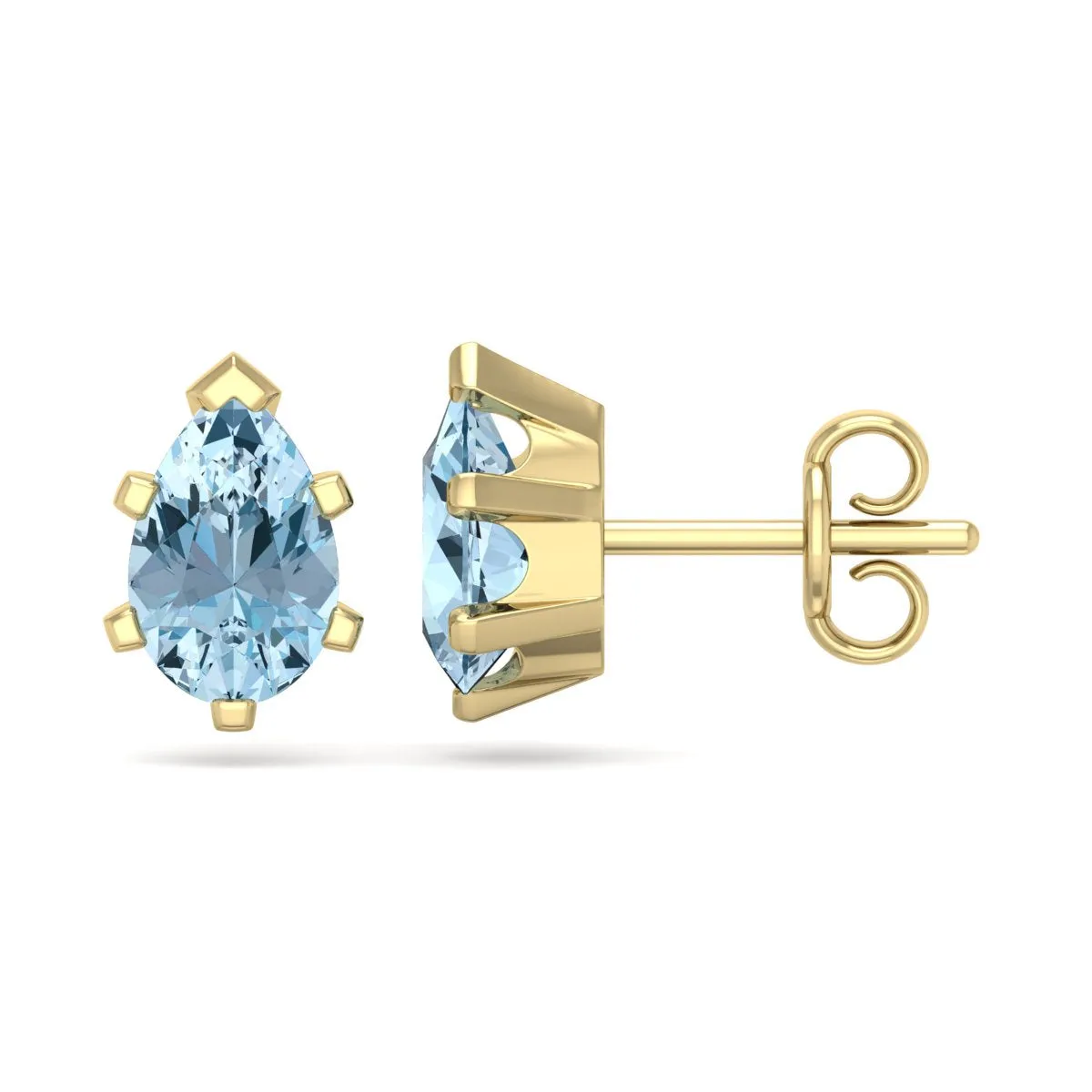 1 1/2 Carat Pear Shape Aquamarine Stud Earrings In 14K Yellow Gold Over Sterling Silver