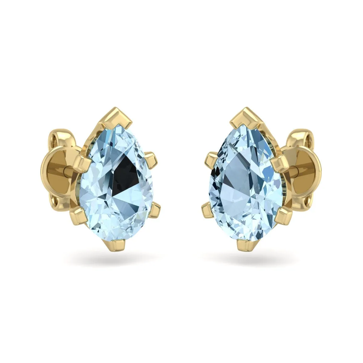 1 1/2 Carat Pear Shape Aquamarine Stud Earrings In 14K Yellow Gold Over Sterling Silver