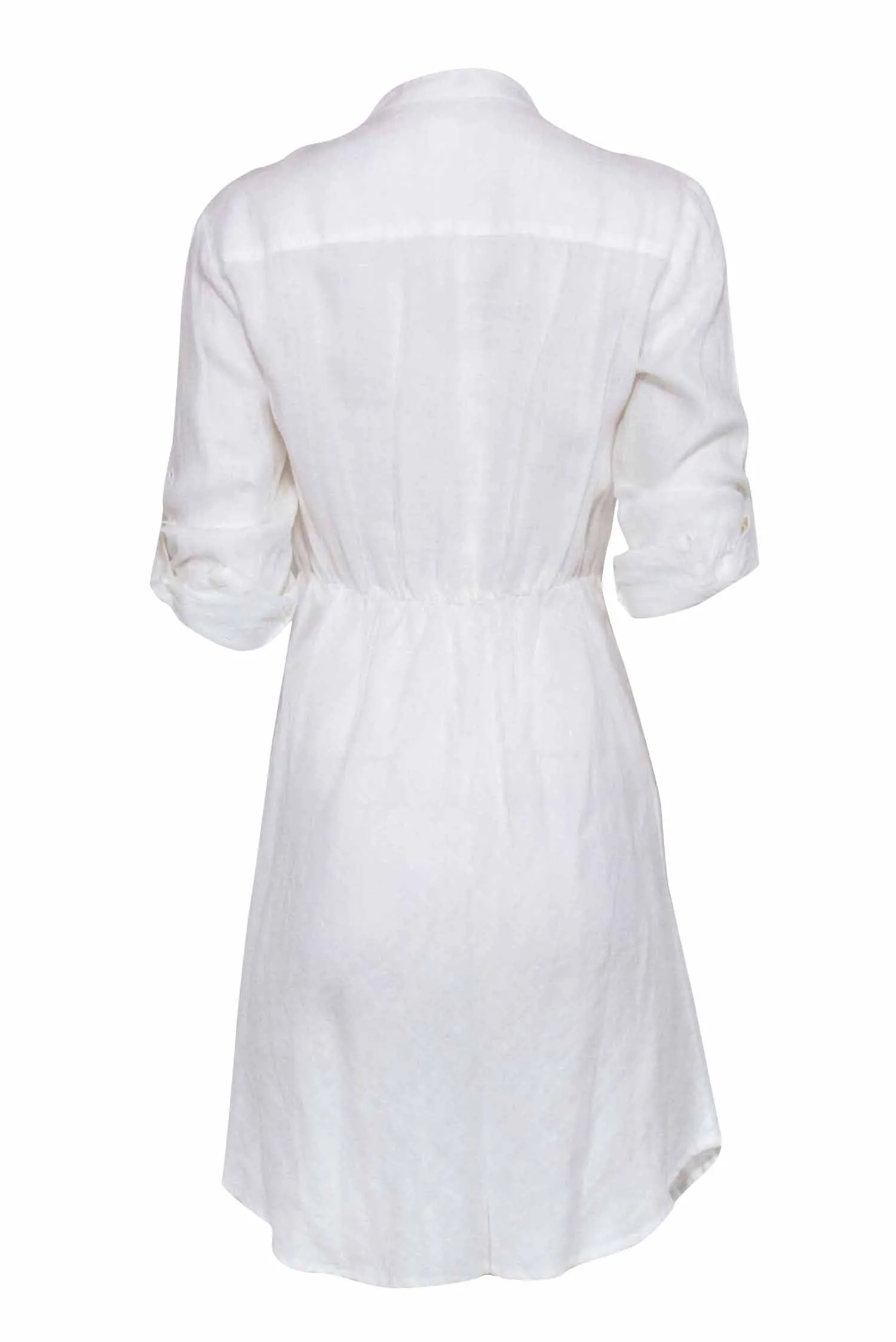 120% Lino - White Long Sleeve Linen Dress w/ Sparkle Middle Front Sz 8