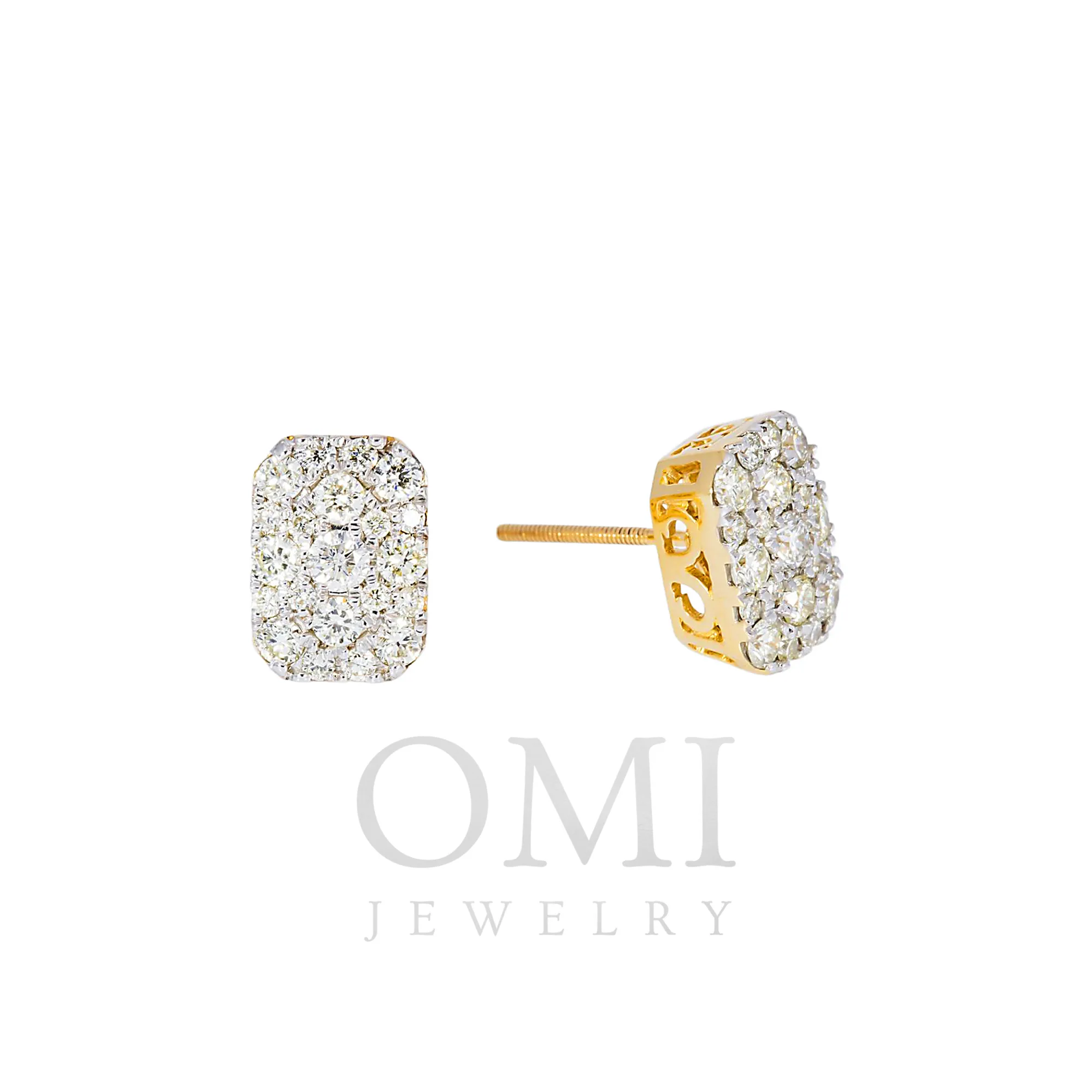 14K GOLD ROUND DIAMOND CLUSTER EARRINGS 1.15 CTW