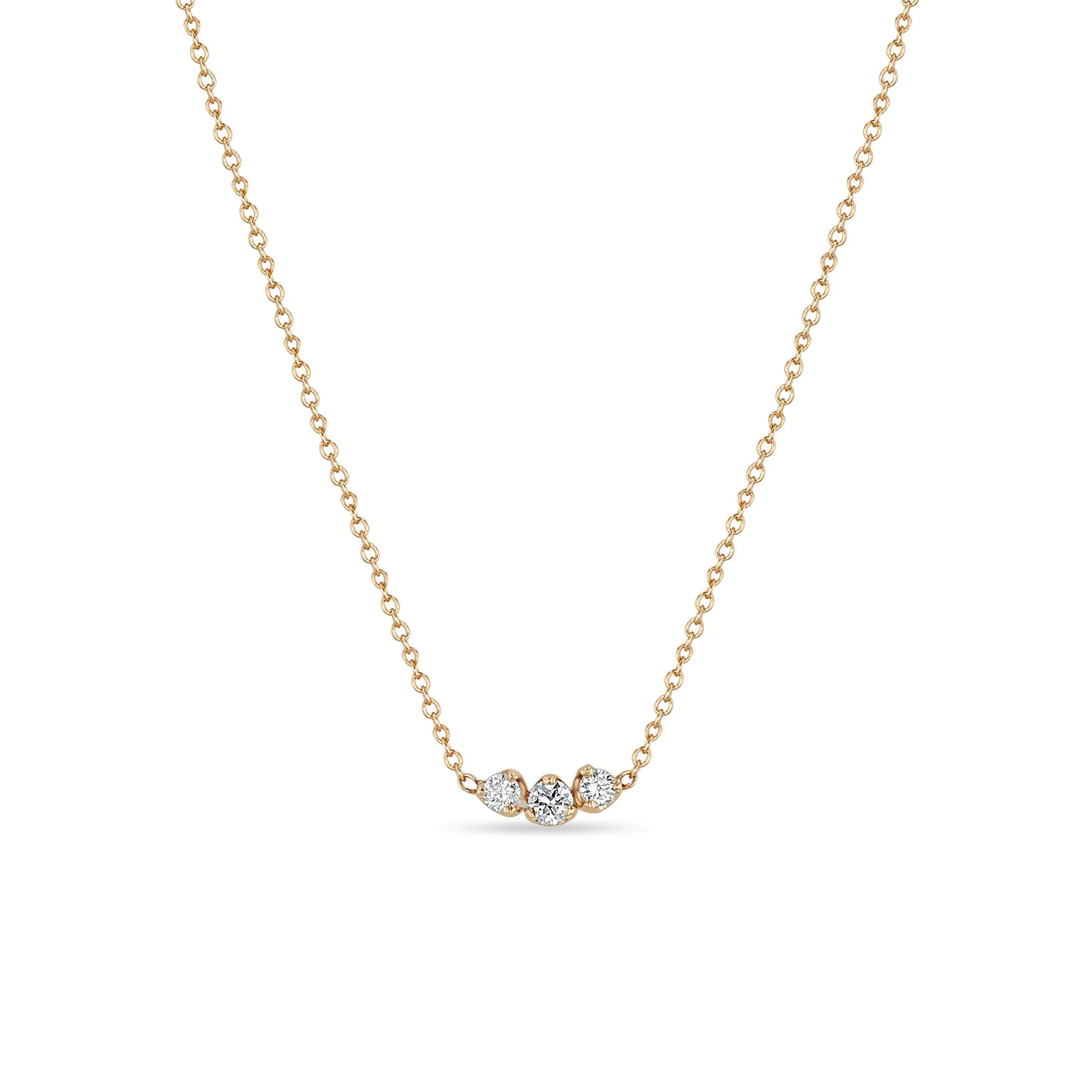 14k Mixed Prong Diamond Trio Necklace