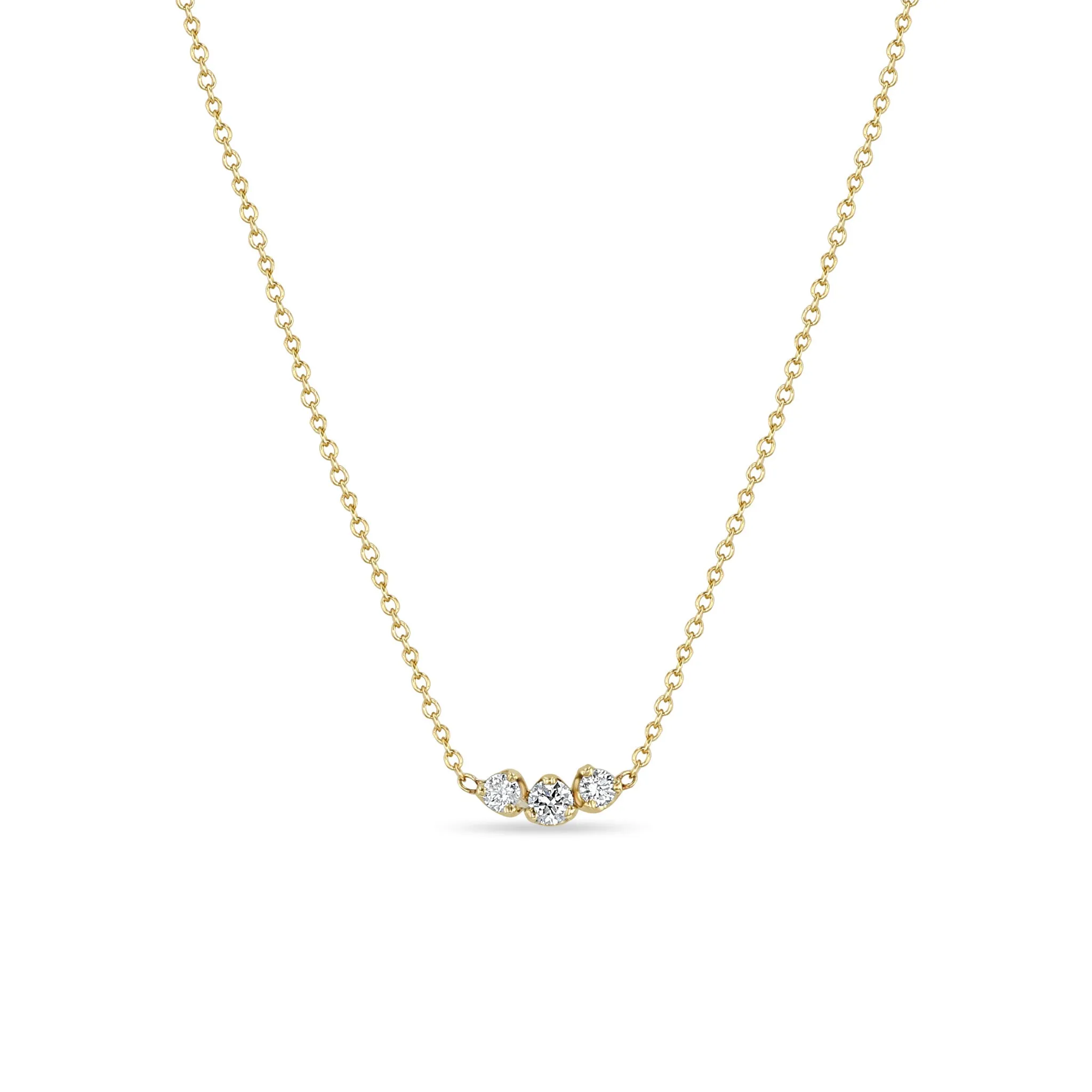 14k Mixed Prong Diamond Trio Necklace