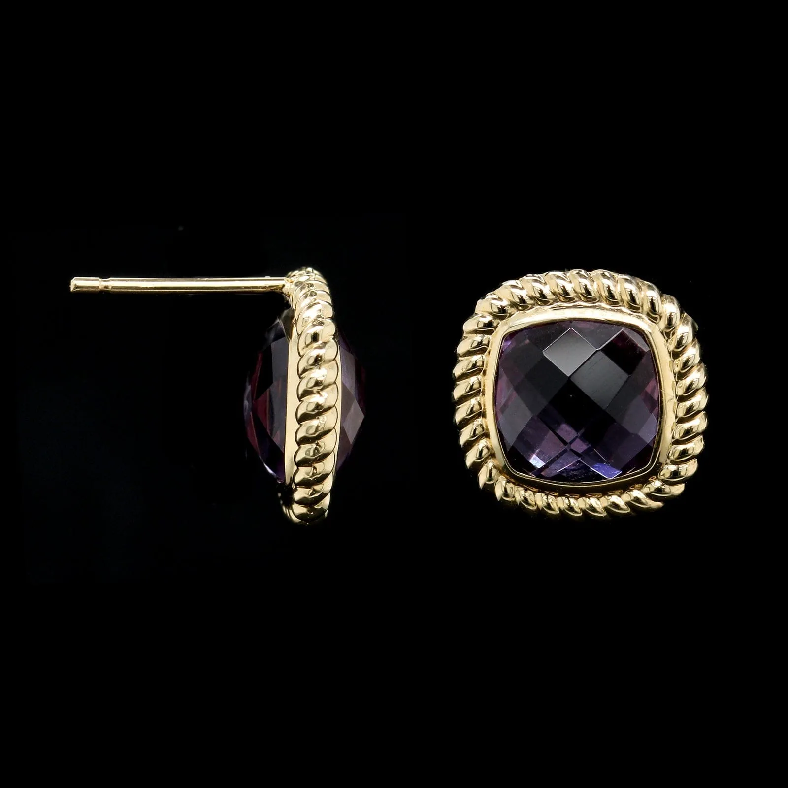 14K Yellow Gold Estate Amethyst Stud Earrings