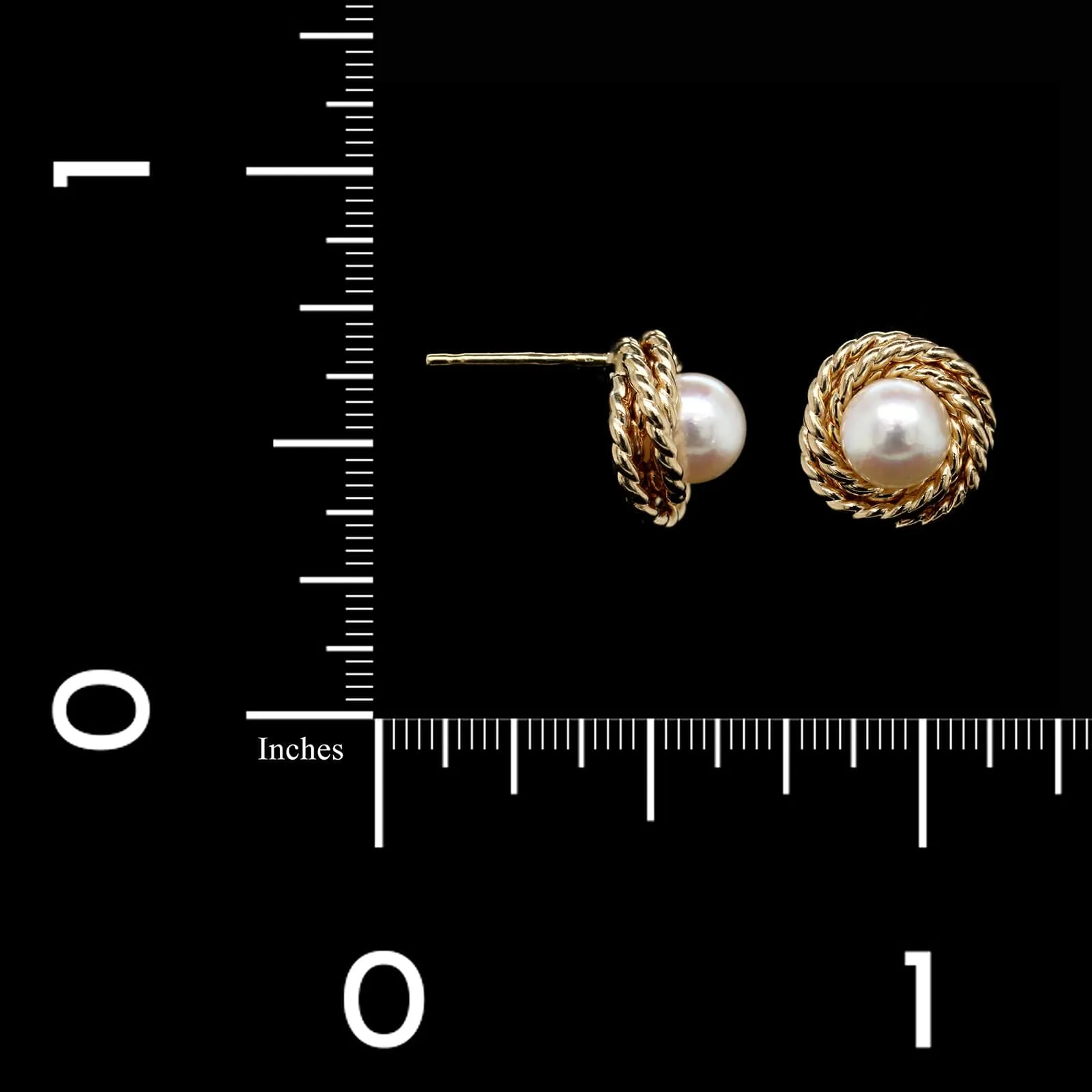 14K Yellow Gold Estate Cultured Pearl Rope Design Stud Earrings