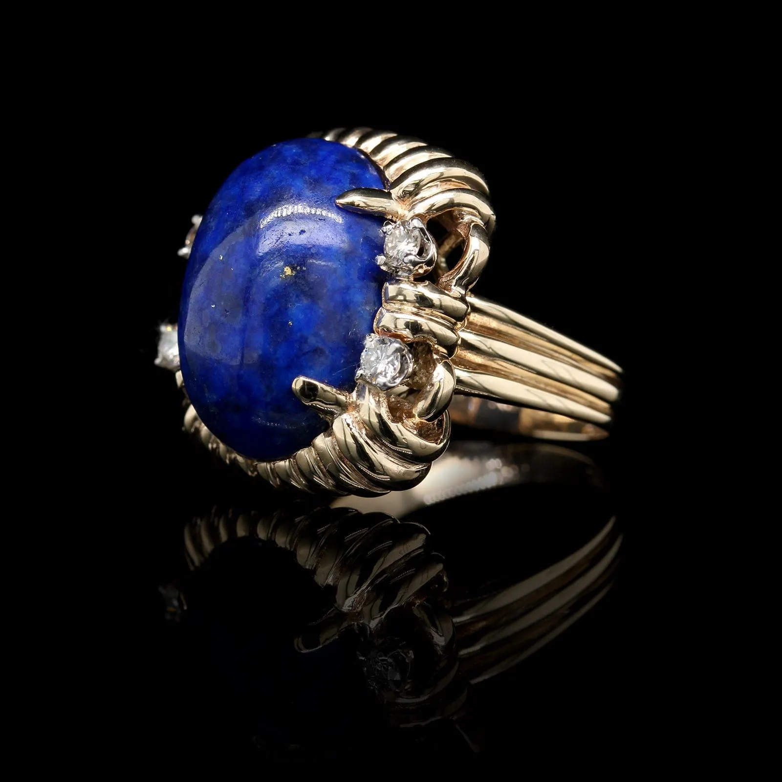 14K Yellow Gold Estate Lapis and Diamond Ring