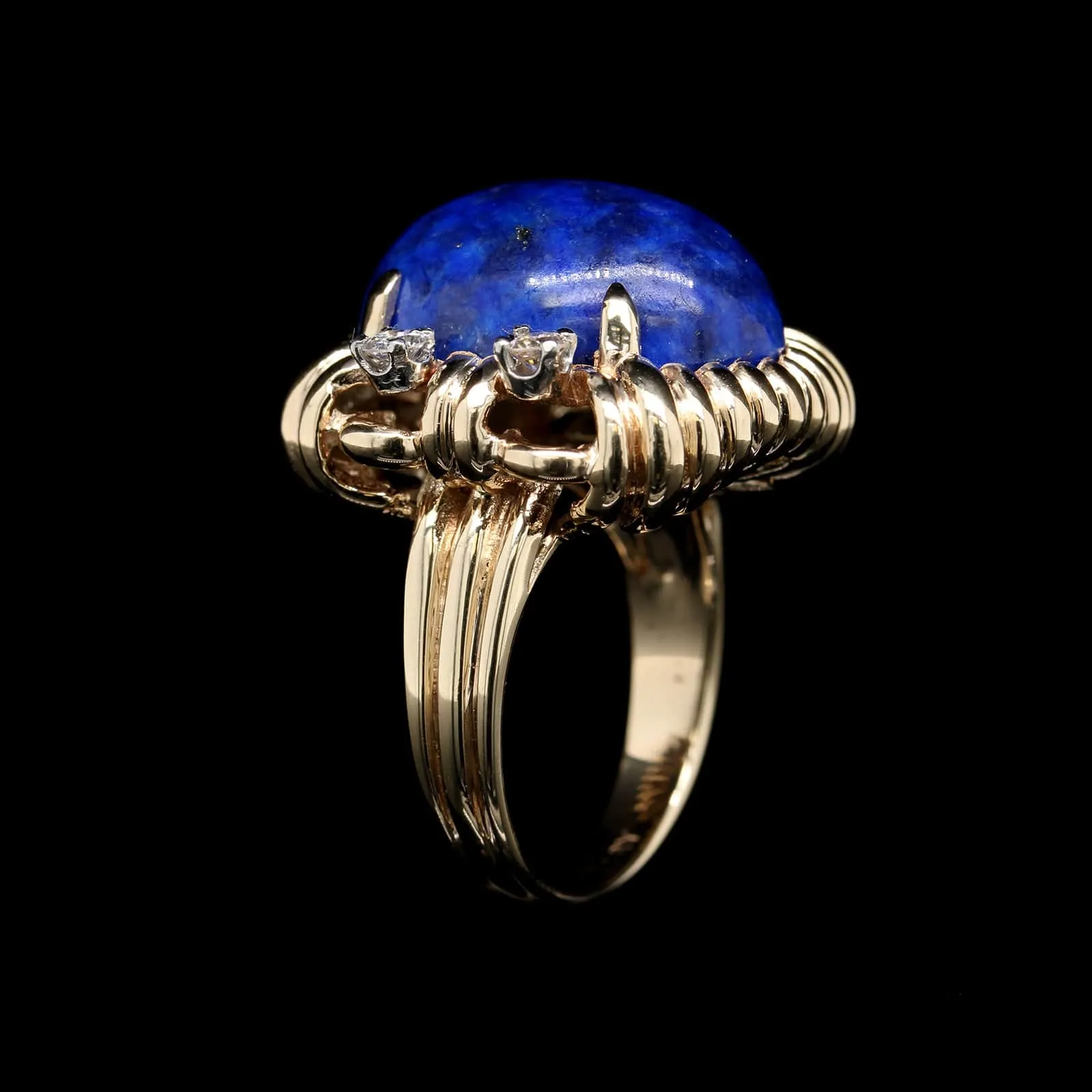 14K Yellow Gold Estate Lapis and Diamond Ring