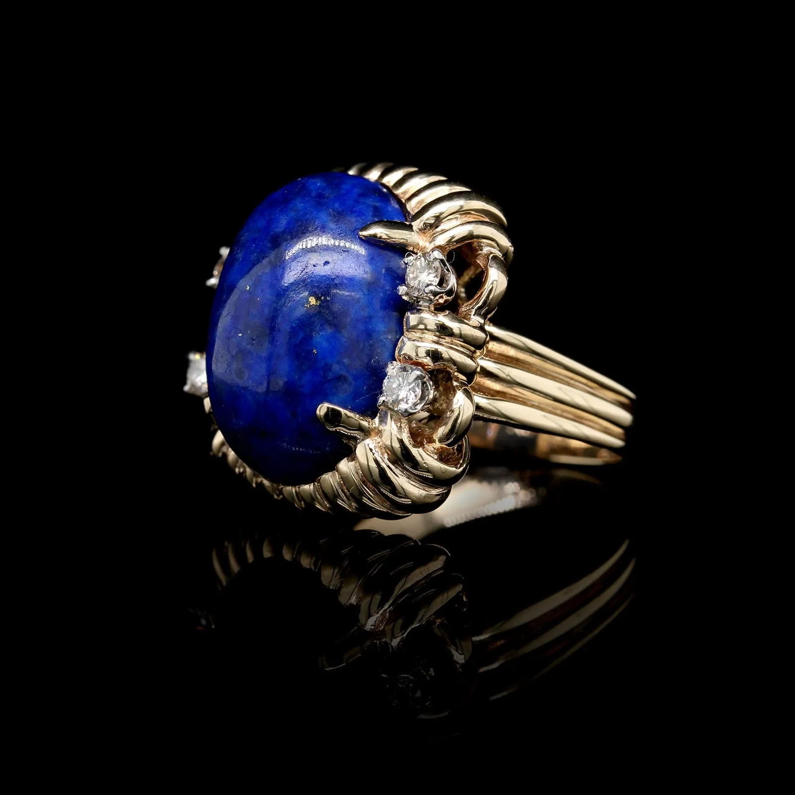 14K Yellow Gold Estate Lapis and Diamond Ring