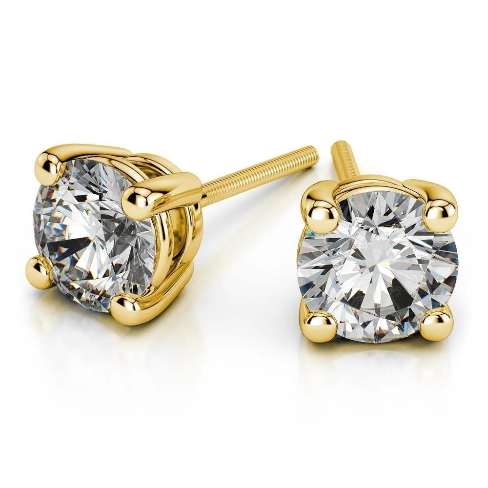 14k Yellow or White Gold Round Cut Diamond Solitaire Earrings (1-1/4 ct.)