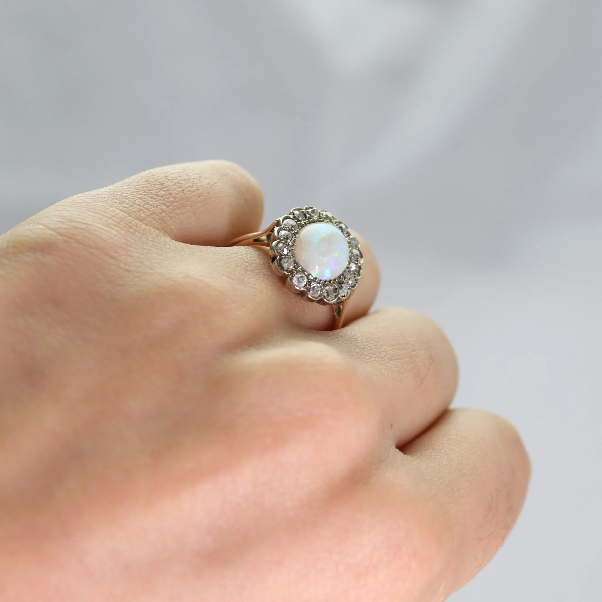 15 Carat Rose Gold Opal and Diamond Cluster Ring