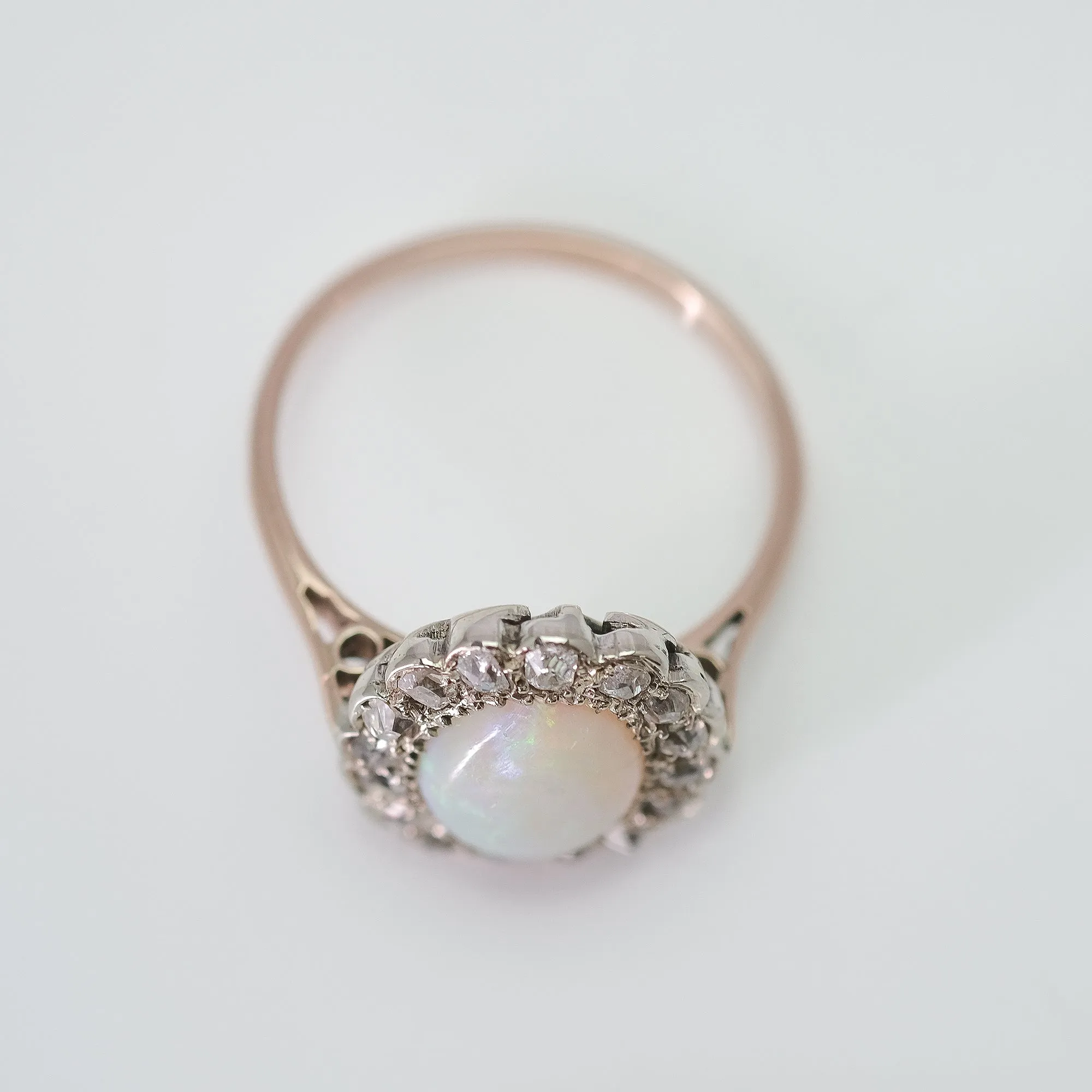 15 Carat Rose Gold Opal and Diamond Cluster Ring