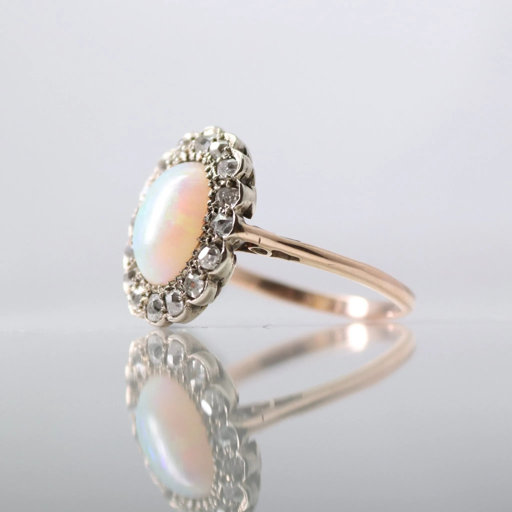 15 Carat Rose Gold Opal and Diamond Cluster Ring