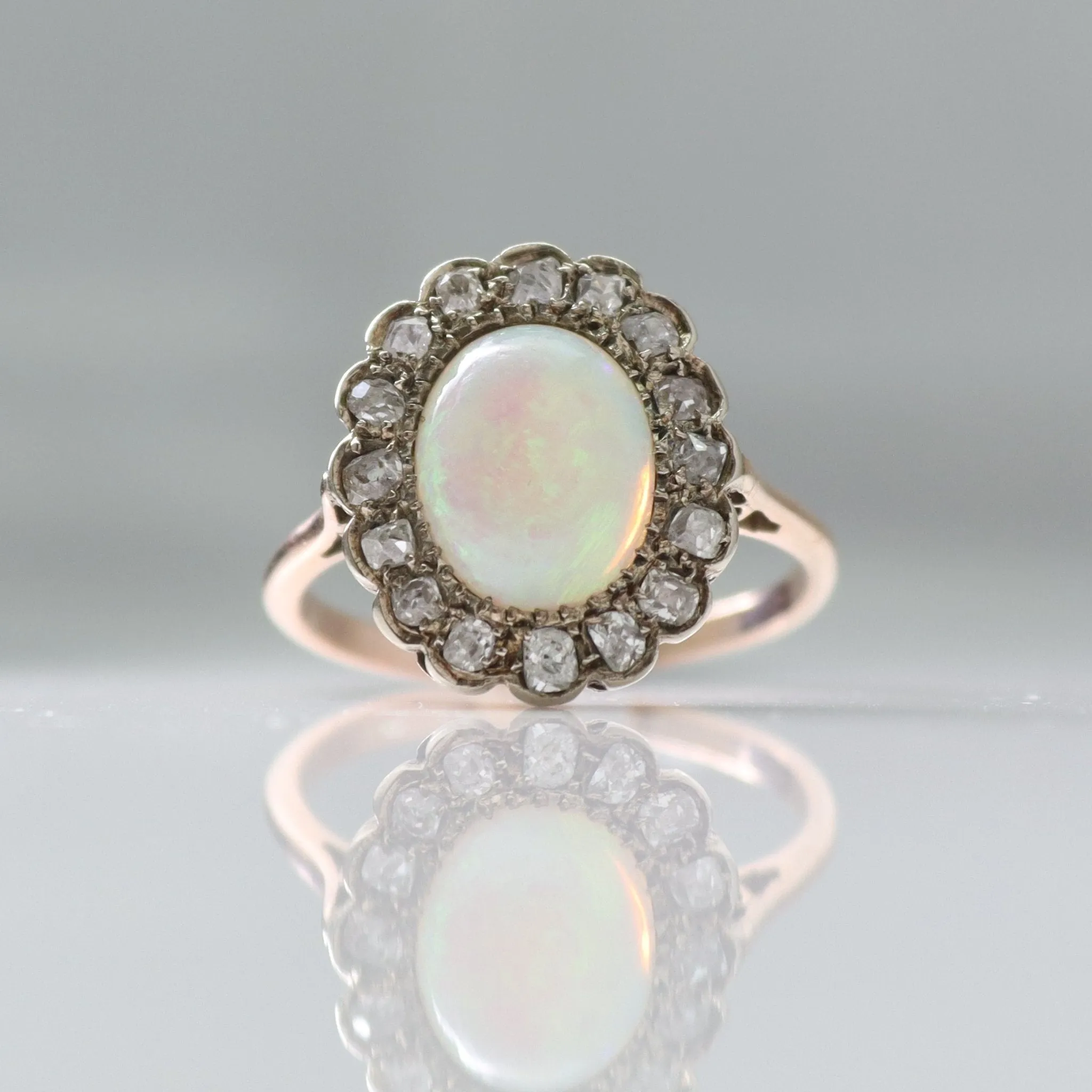 15 Carat Rose Gold Opal and Diamond Cluster Ring