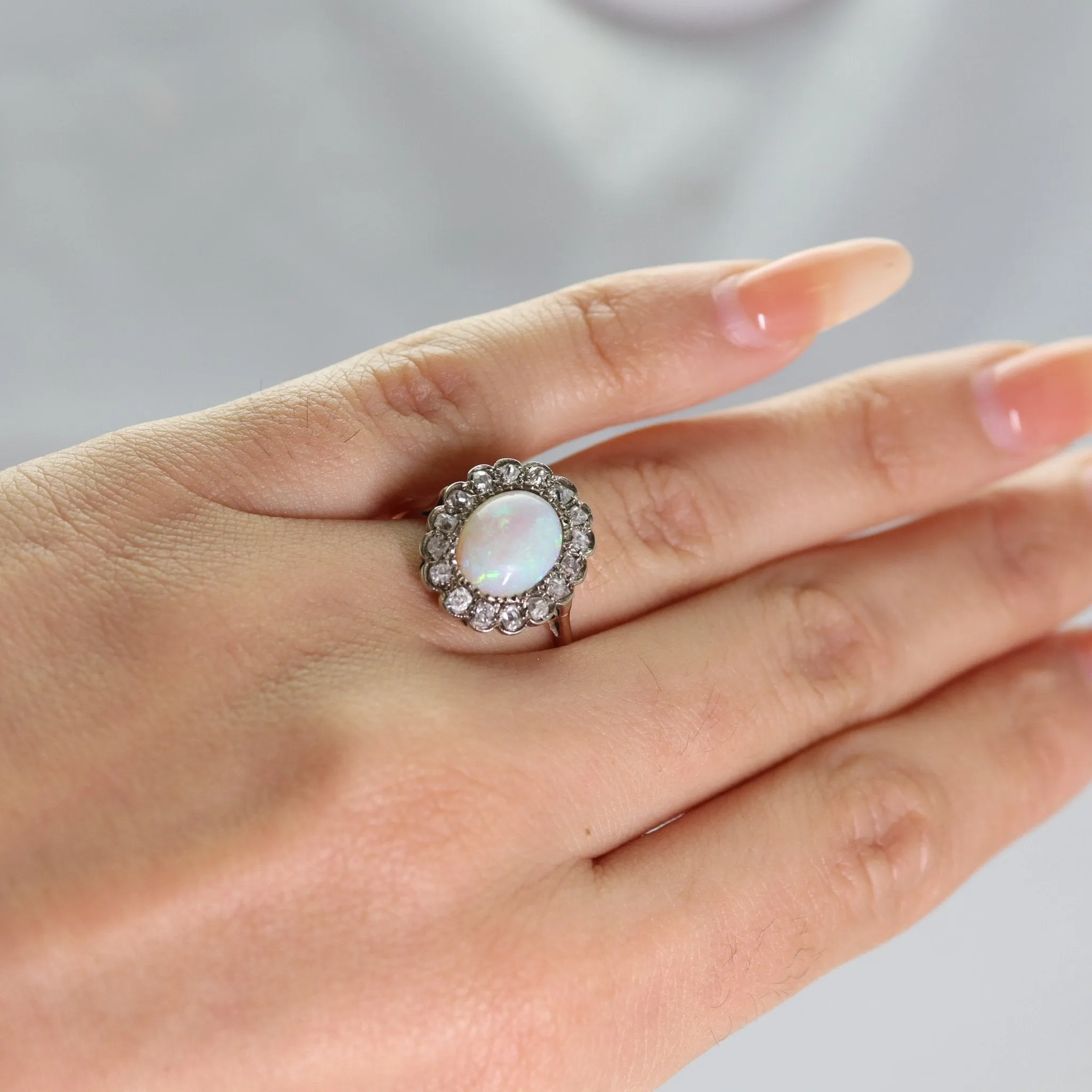 15 Carat Rose Gold Opal and Diamond Cluster Ring