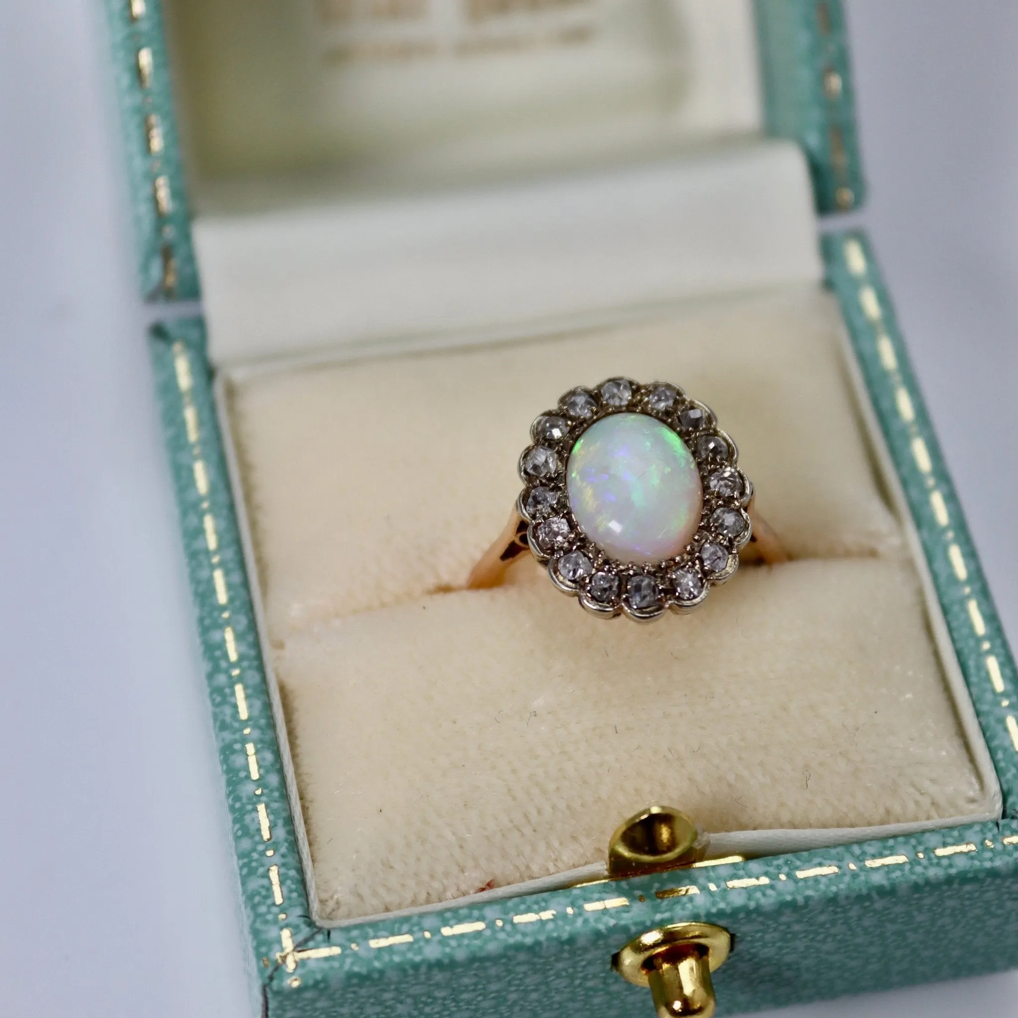 15 Carat Rose Gold Opal and Diamond Cluster Ring