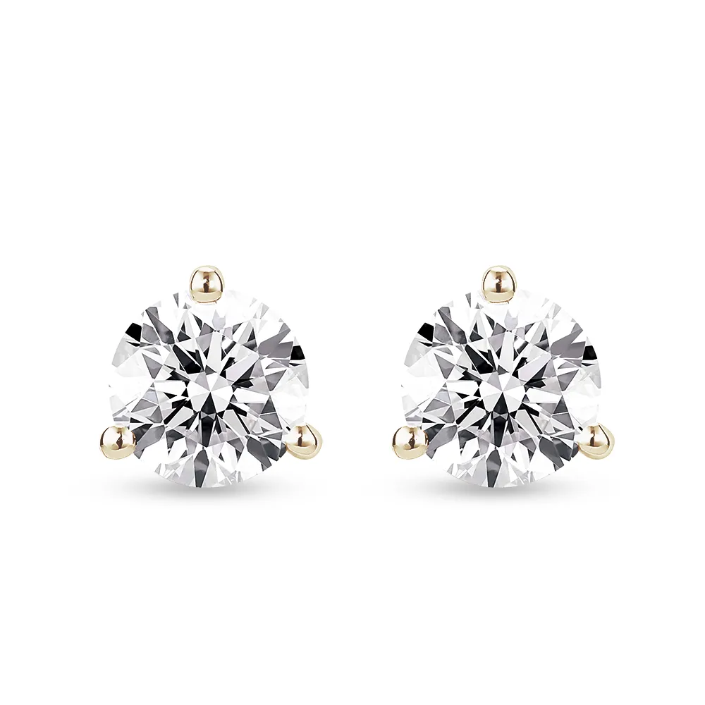 2 ctw Round Moissanite 3-Prong Solitaire Stud Earrings