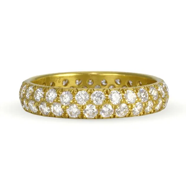 20K Gold and Two Row Pave Diamond Ring