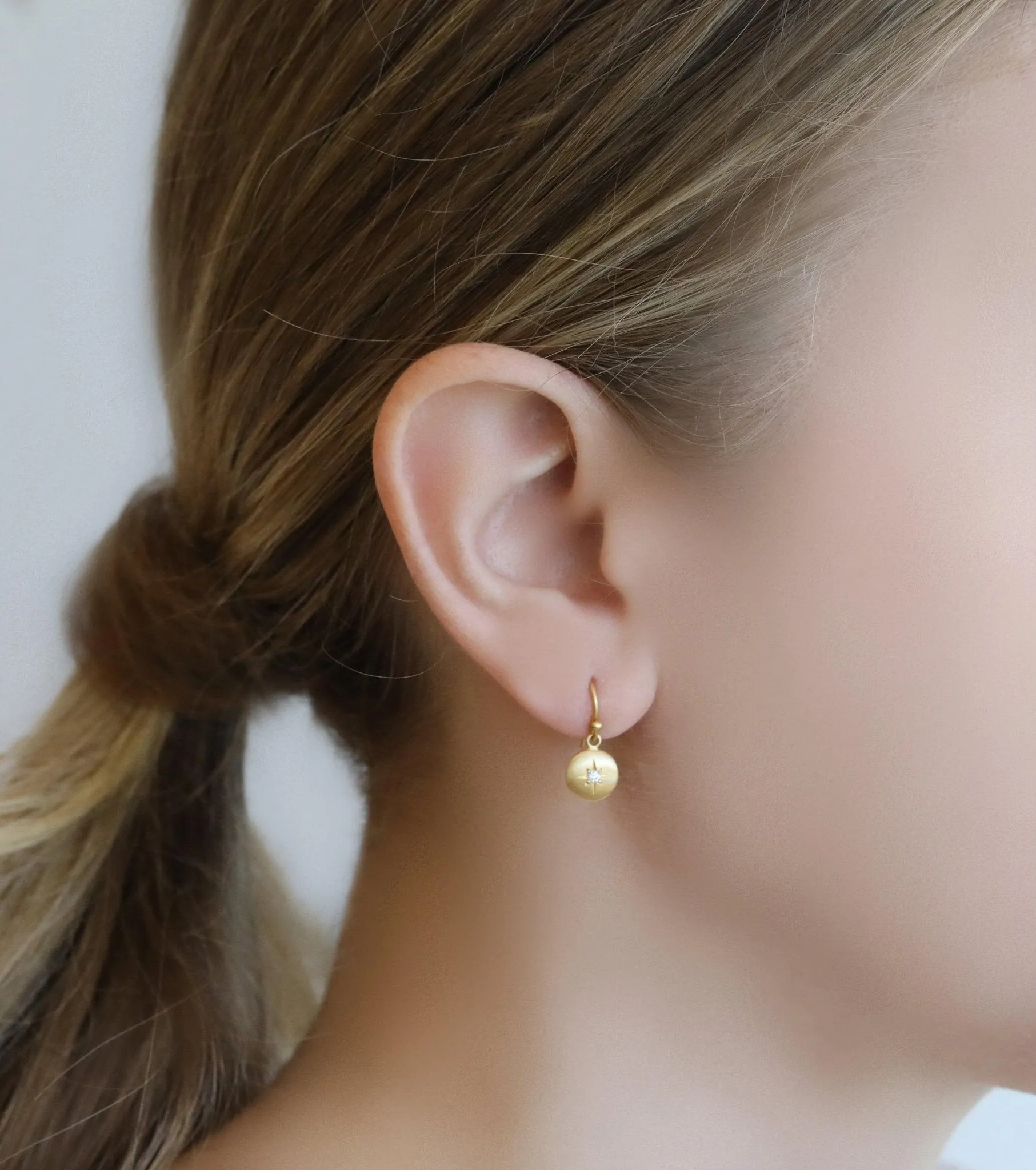 20K Yellow Gold Mini Lentil Disc Earrings with Diamonds