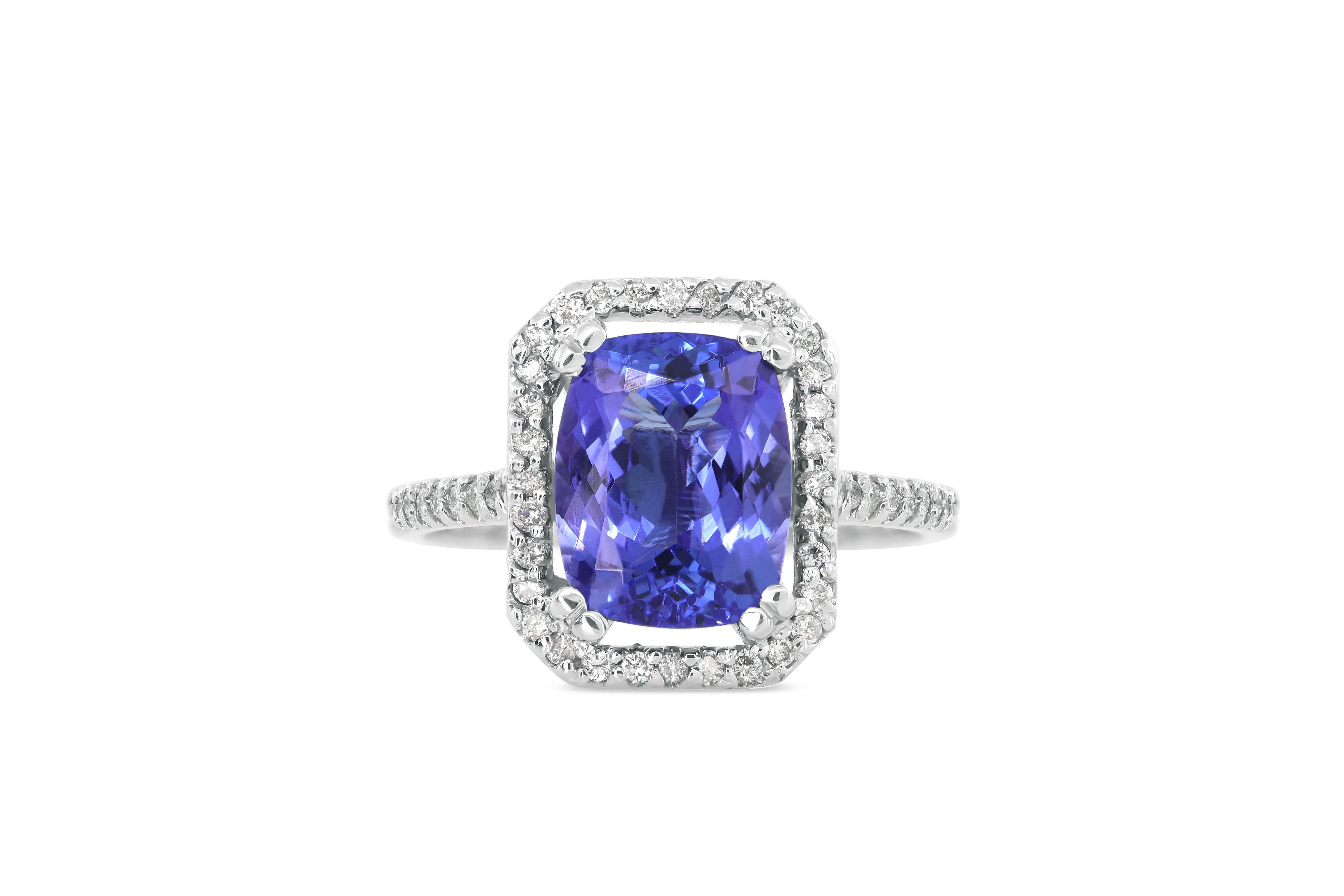 2.82 CT Emerald Cut Tanzanite Diamond Ring 0.38 CT TW 14K White Gold TZR014