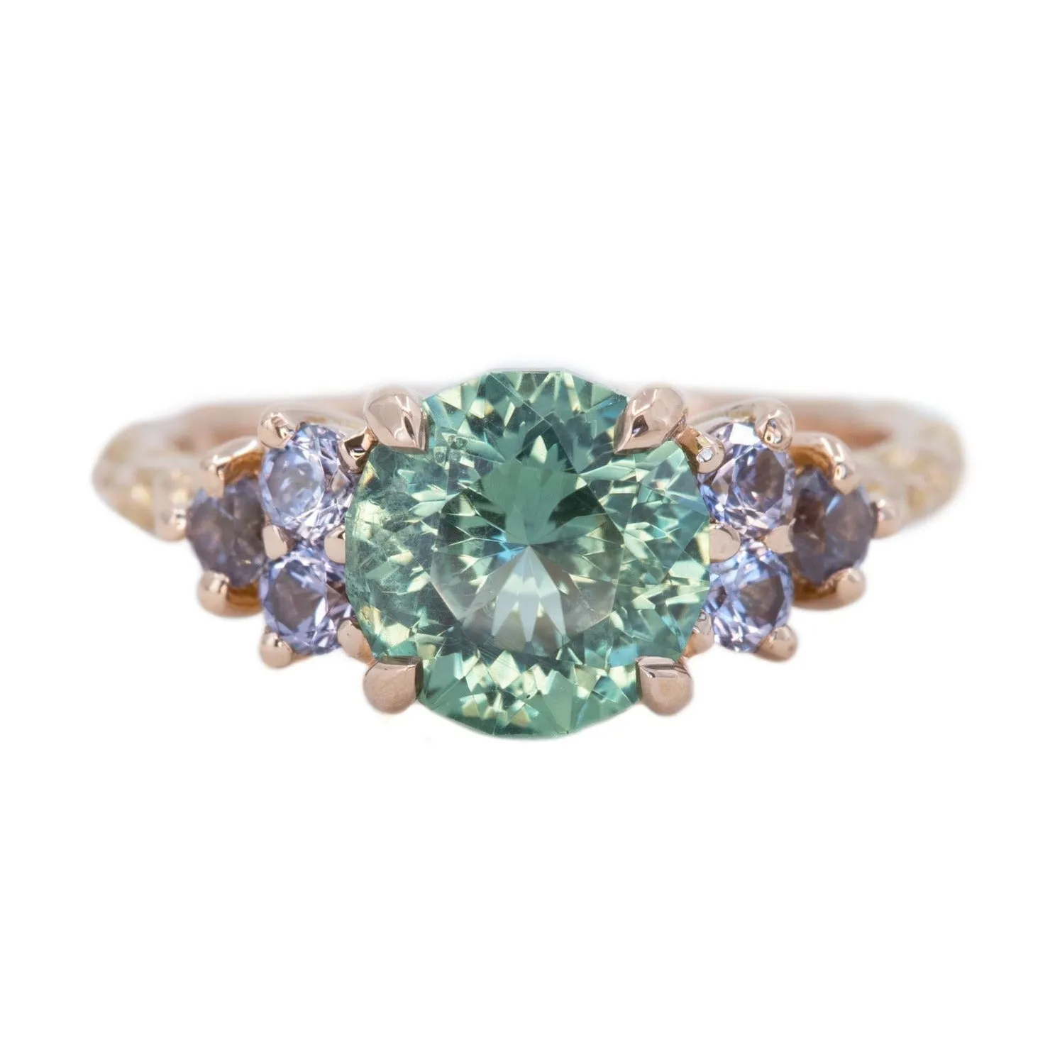 2.89ct Teal Montana Sapphire and Purple Grey Spinel Cluster Evergreen Ring in 14k Rose Gold