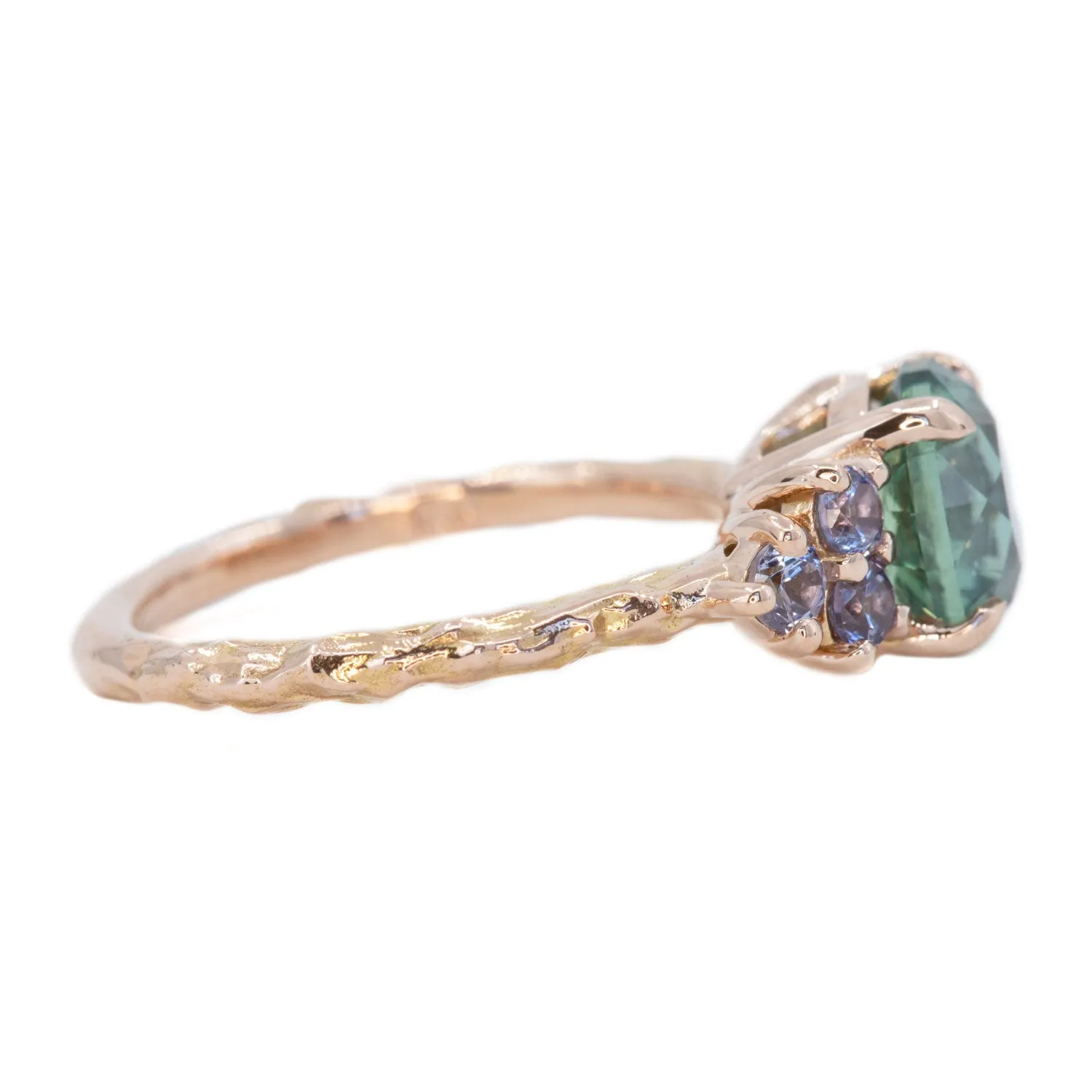 2.89ct Teal Montana Sapphire and Purple Grey Spinel Cluster Evergreen Ring in 14k Rose Gold