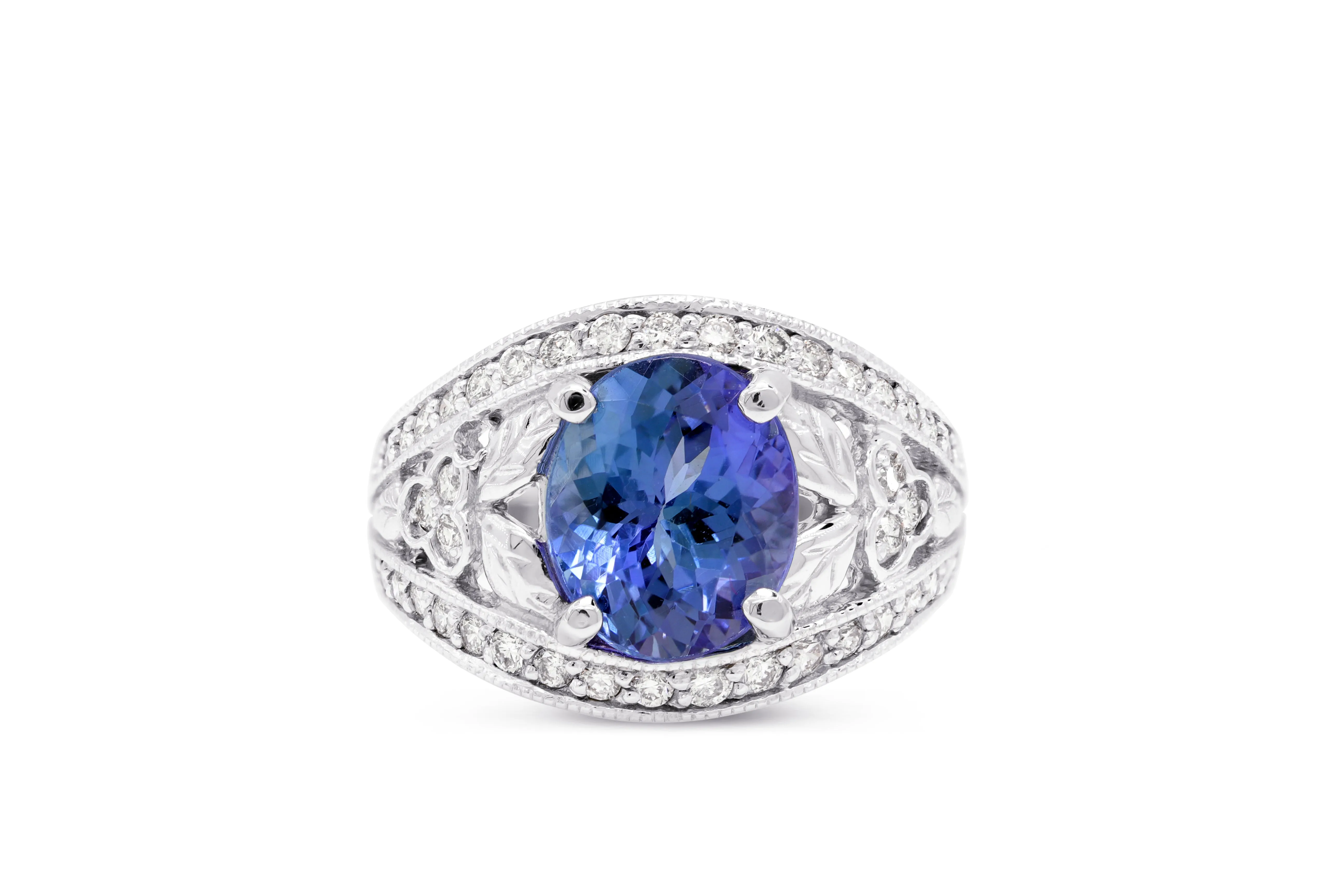 3.03 CT Oval Tanzanite Diamond Ring 0.55 CT TW 14K White Gold TZR007