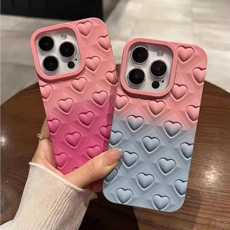 3D Diamond-Shaped Heart Cute Phone Case for iPhone 11, 12, 13, 14, 15 Pro Max