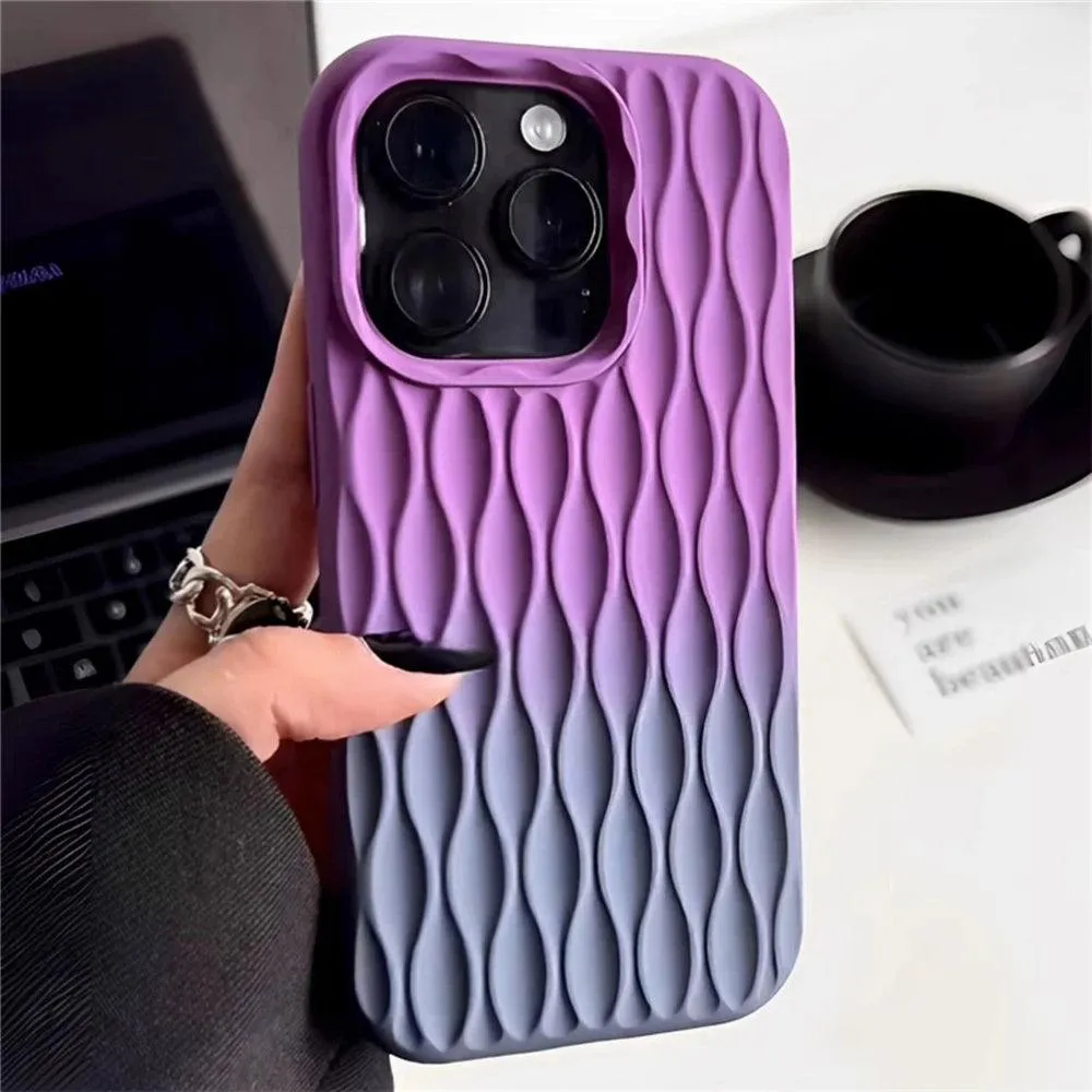 3D Grid Silicone Cover with Gradient Design - Cute Phone Case for iPhone 11, 12 Pro Max, 13, and 14 Pro