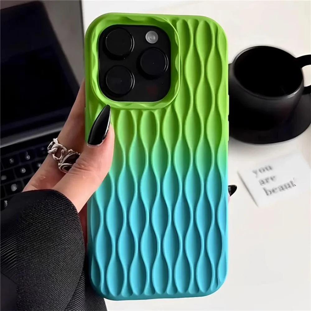 3D Grid Silicone Cover with Gradient Design - Cute Phone Case for iPhone 11, 12 Pro Max, 13, and 14 Pro