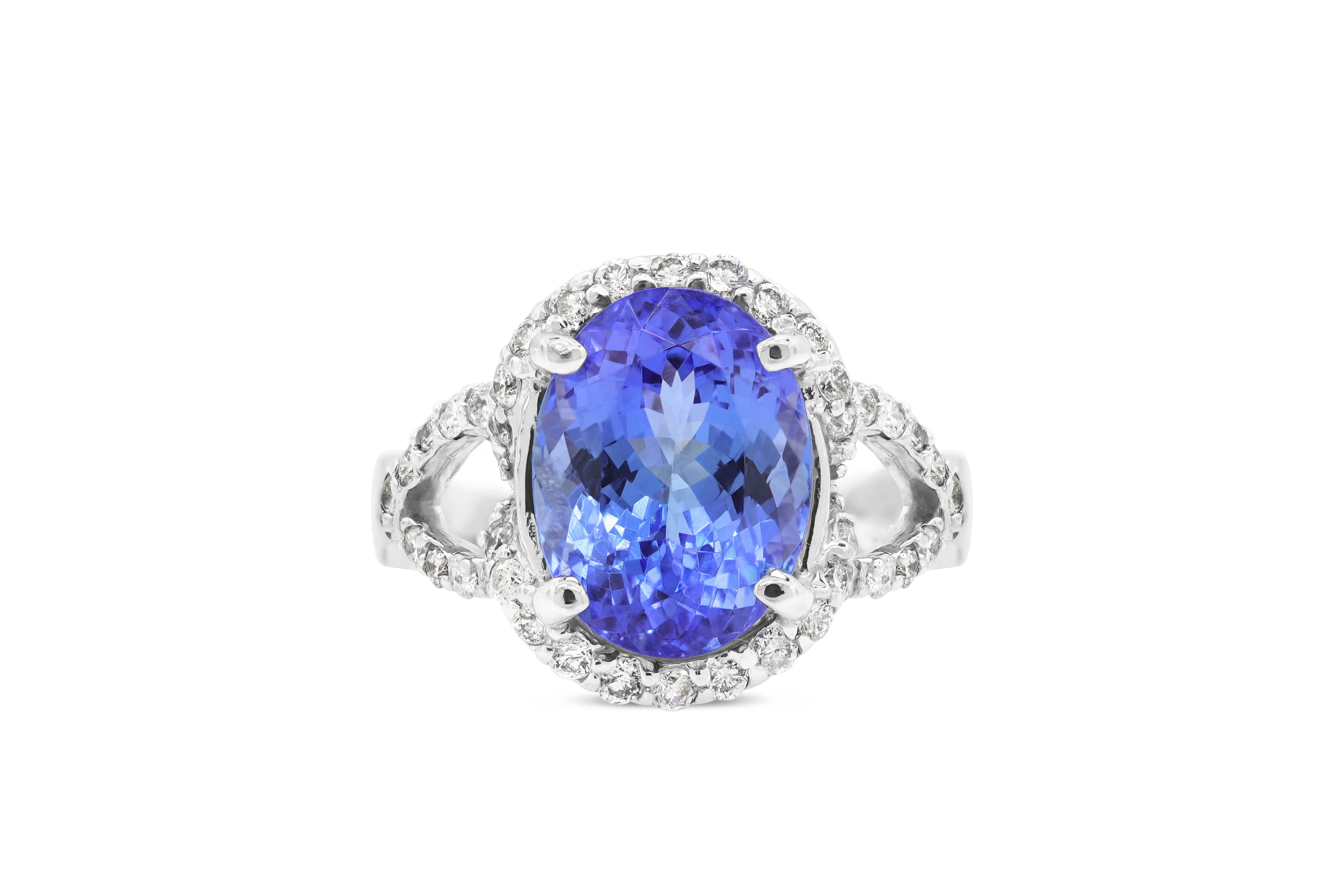 4.79 CT Oval Tanzanite Diamond Ring 0.82 CT TW 14K White Gold TZR013