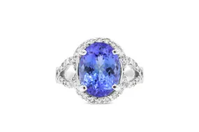 4.79 CT Oval Tanzanite Diamond Ring 0.82 CT TW 14K White Gold TZR013