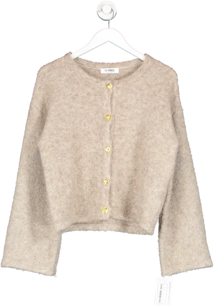 4th & Reckless Beige Gold Button Flare Sleeve Cardigan UK 8