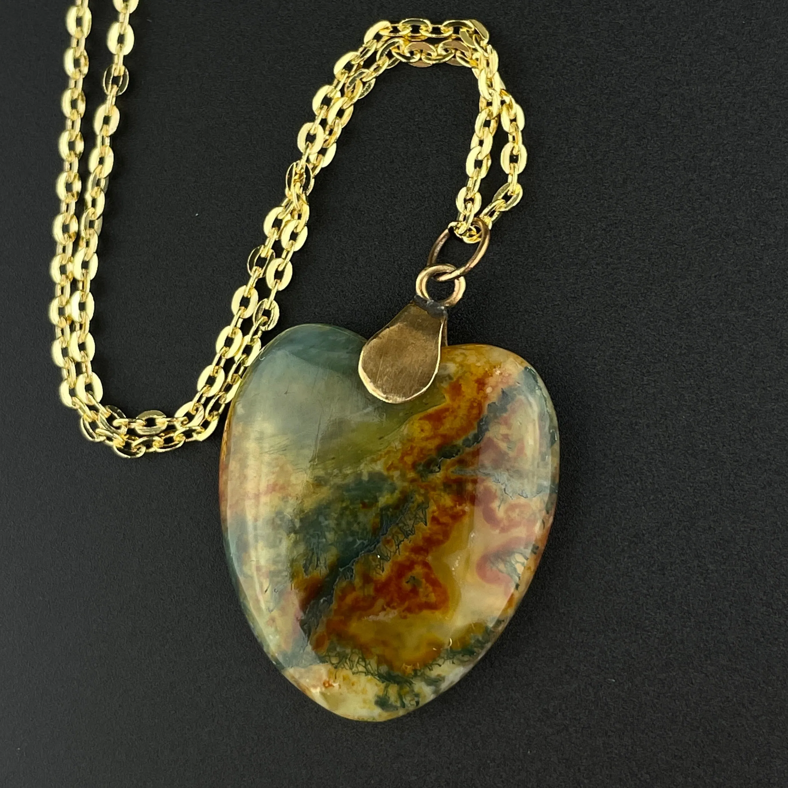 9K Gold Scottish Moss Agate Pendant Necklace