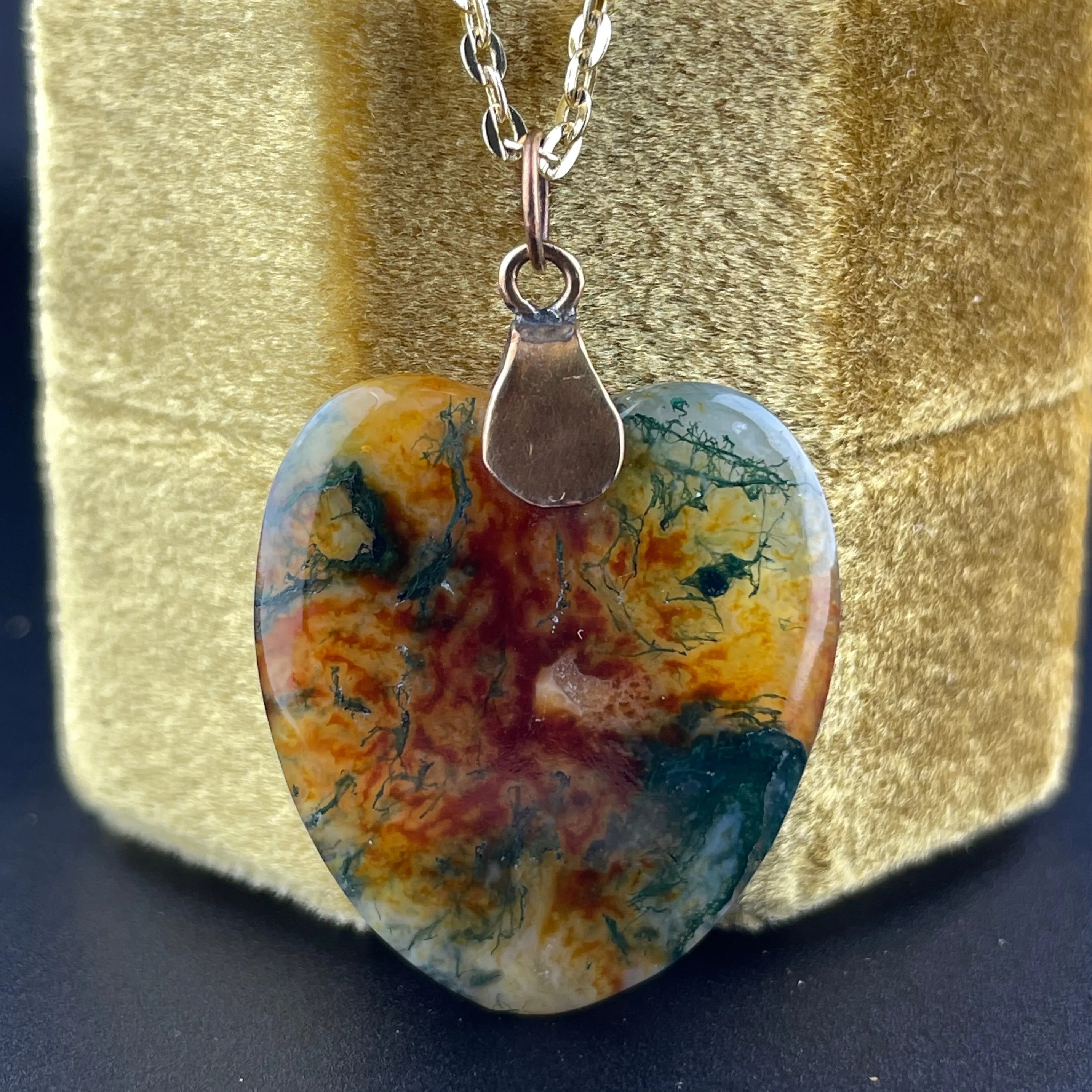 9K Gold Scottish Moss Agate Pendant Necklace