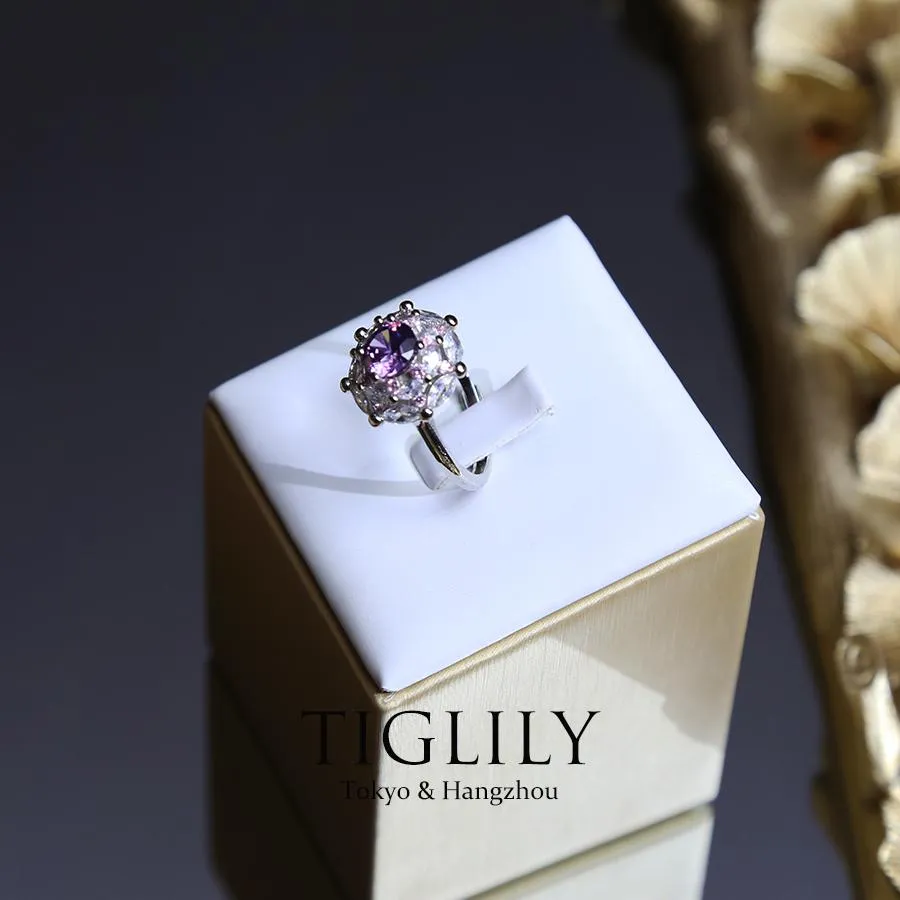 AAA Grade Luxury Purple Zirconia Rhodium Stone Rings for Women