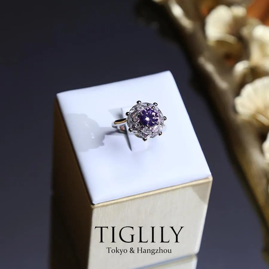 AAA Grade Luxury Purple Zirconia Rhodium Stone Rings for Women