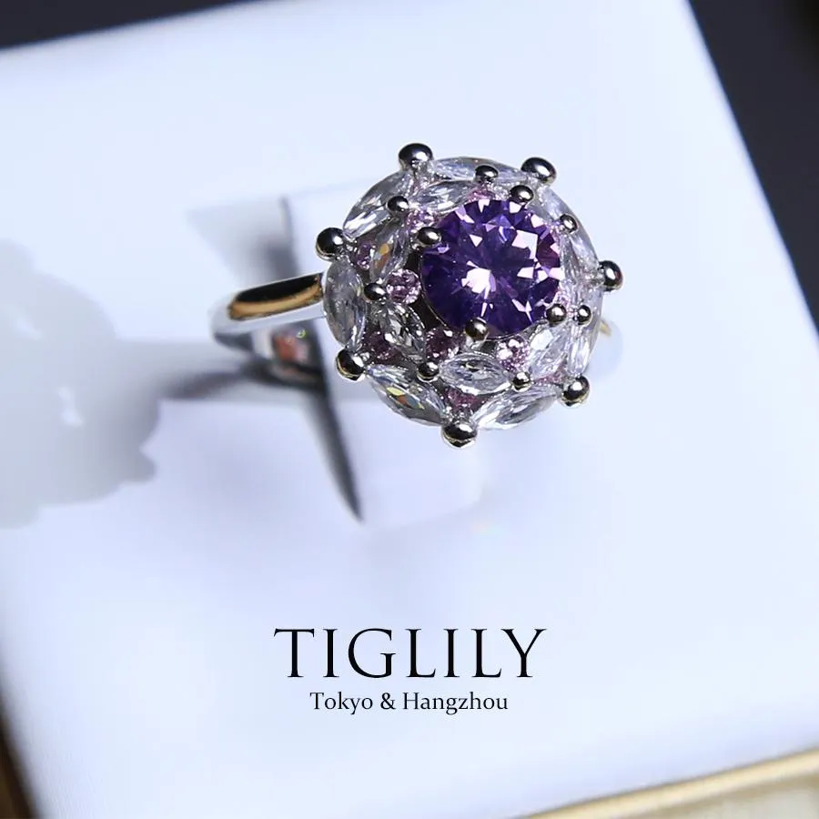 AAA Grade Luxury Purple Zirconia Rhodium Stone Rings for Women