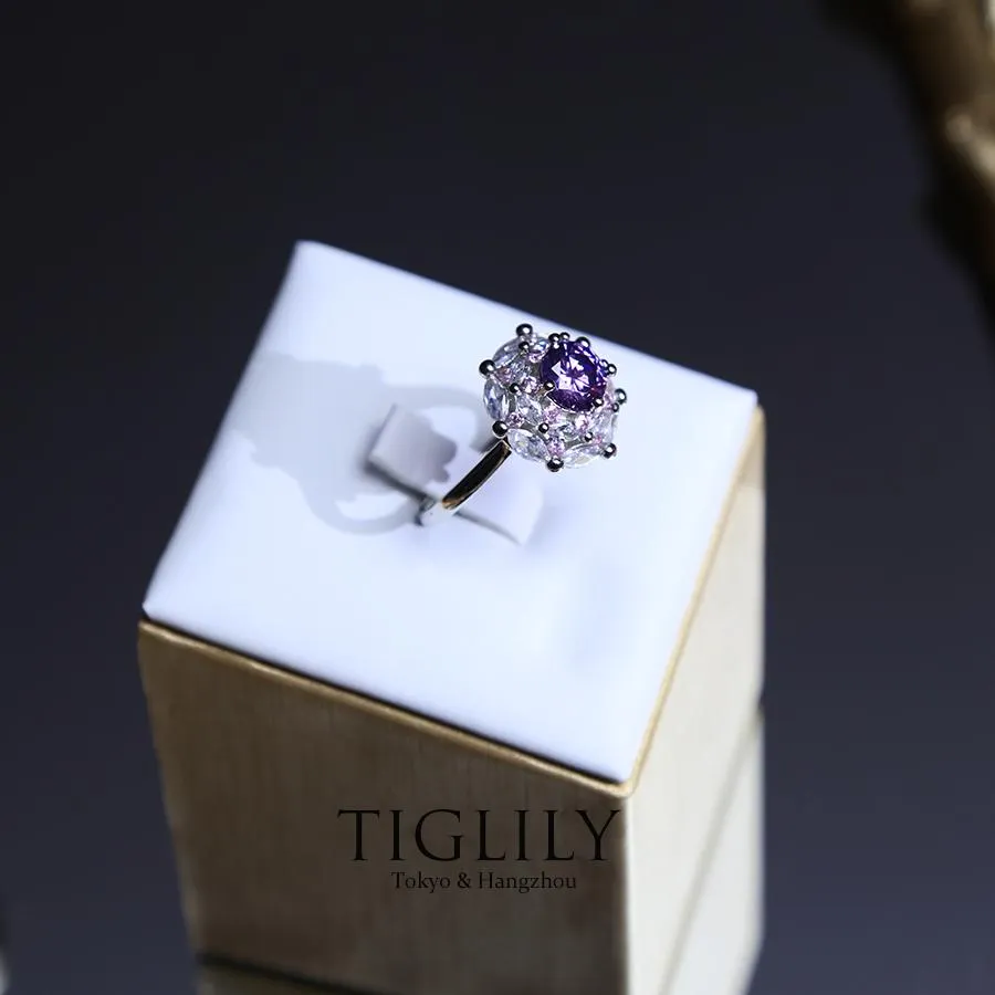 AAA Grade Luxury Purple Zirconia Rhodium Stone Rings for Women