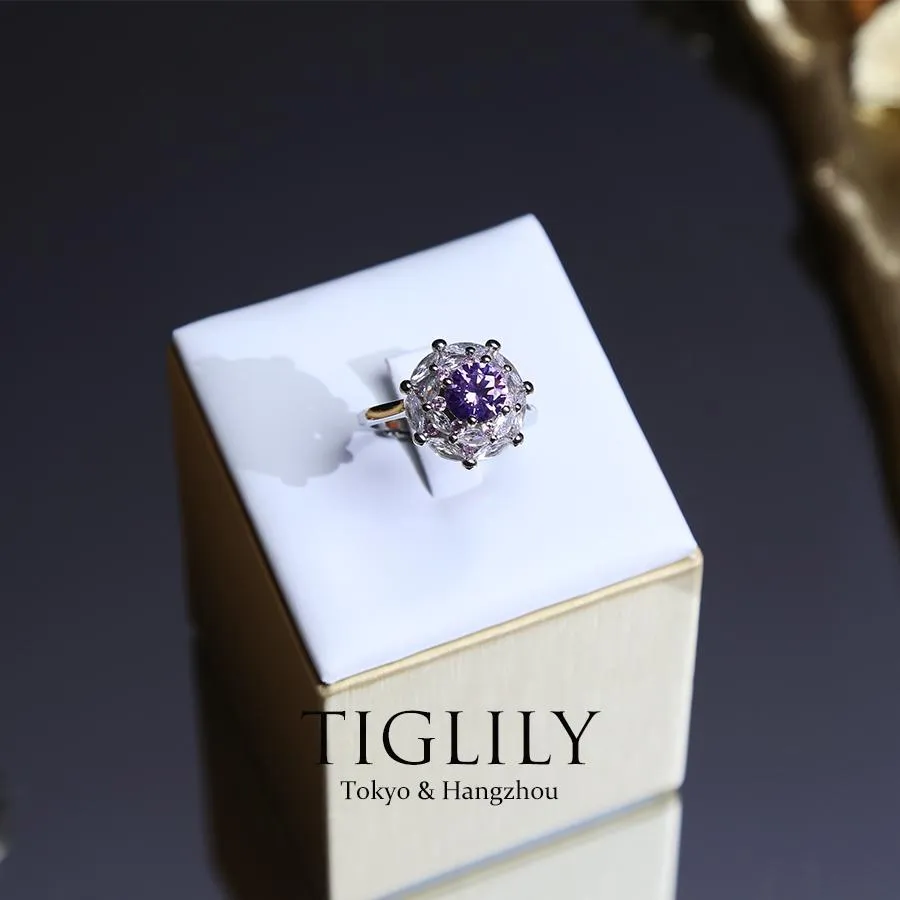 AAA Grade Luxury Purple Zirconia Rhodium Stone Rings for Women