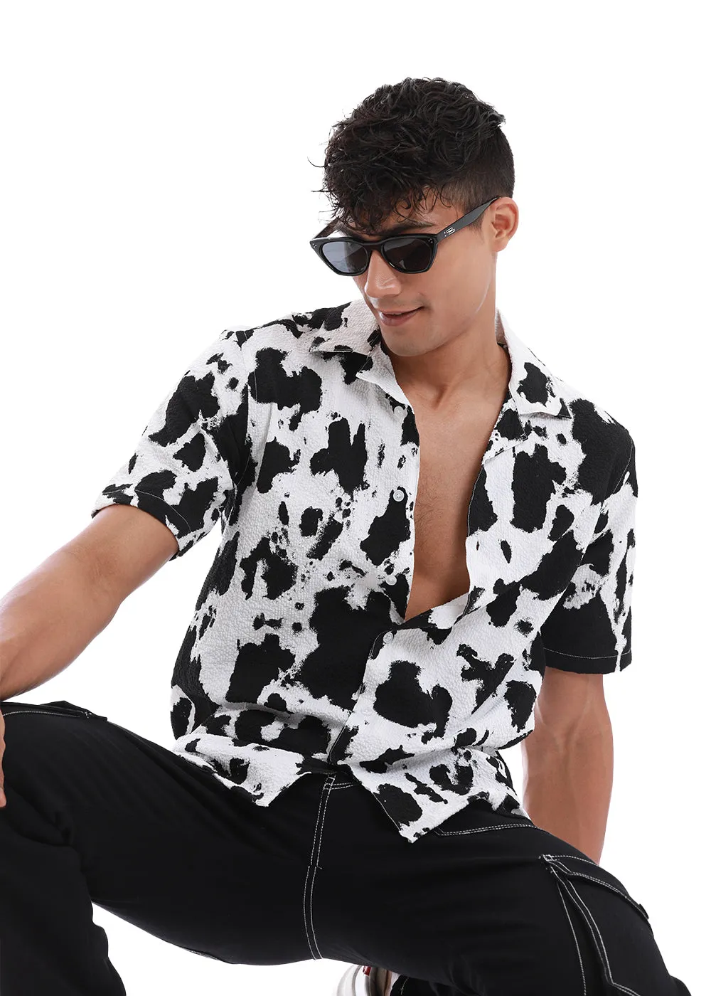 Abstract Black Print Popcorn Shirt