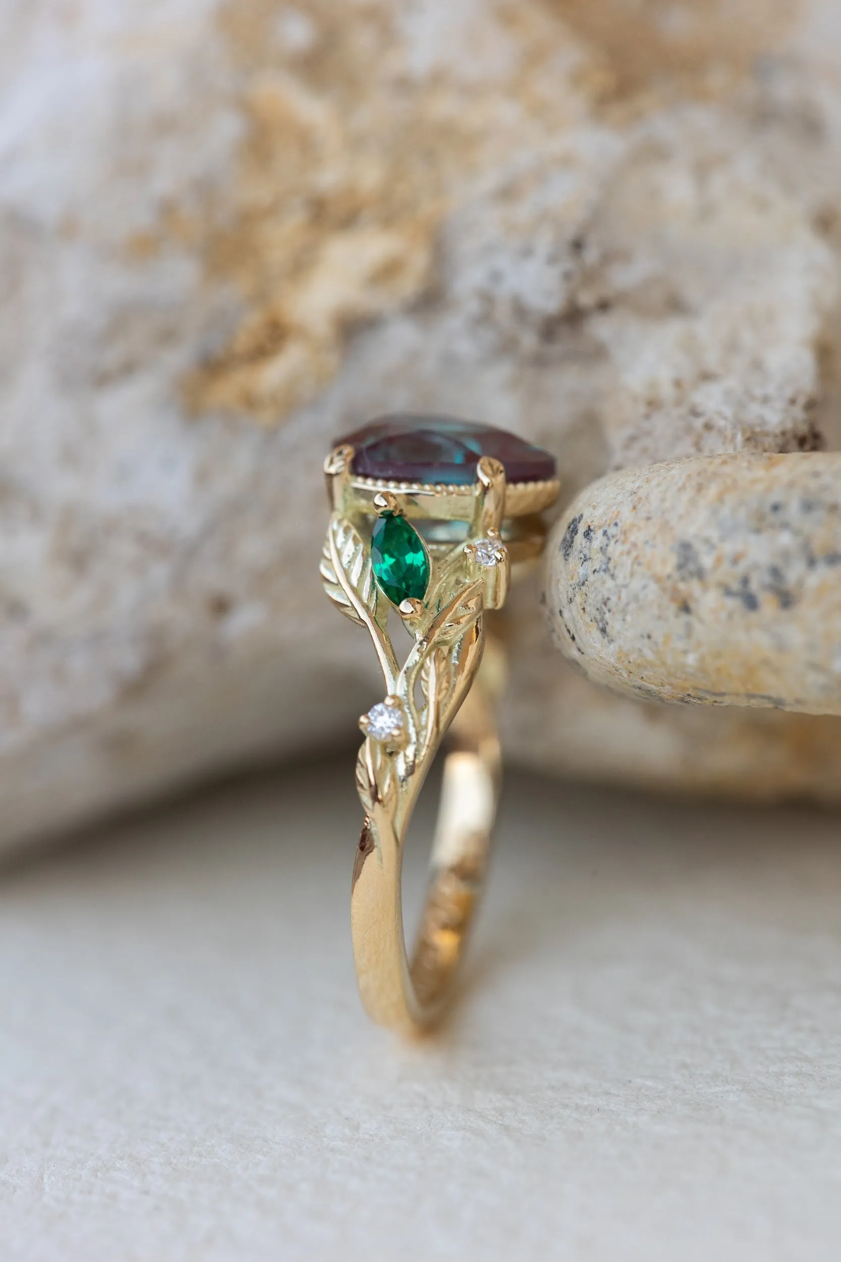 Alexandrite and accent emeralds bridal ring set, ethical gemstones engagement ring set / Patricia