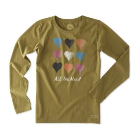 All We Need Multi Hearts Long Sleeve Crusher T-Shirt by Life is good