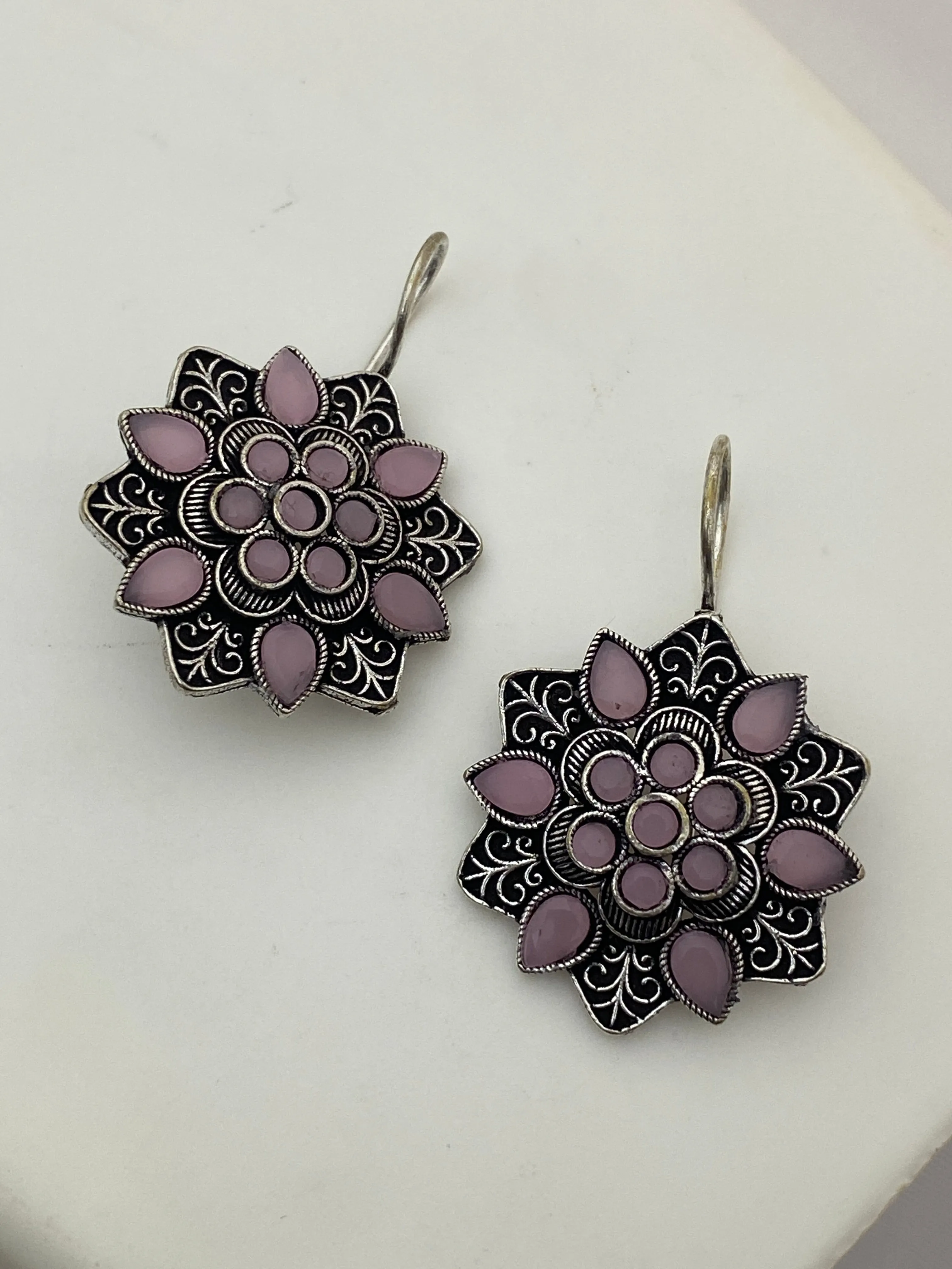 Alluring Purple Color Rounded Floral Designer Oxidized Earrings For women