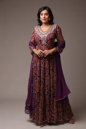 Anarkali Georgette Bandhej Suit with Gota Patti work.