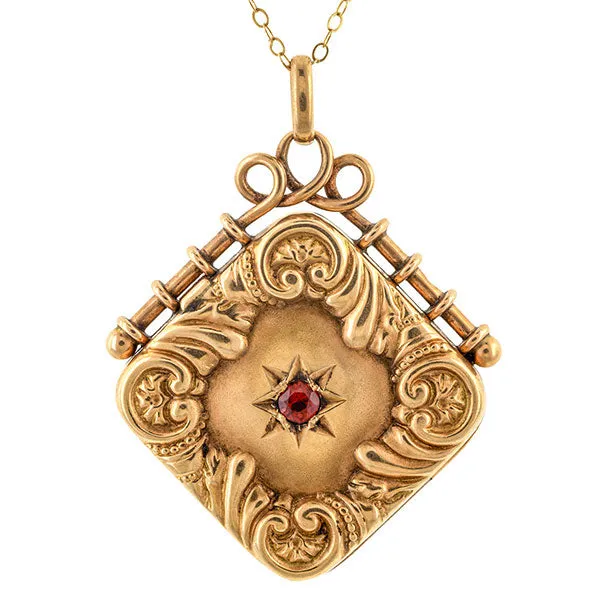 Antique Garnet Locket Necklace