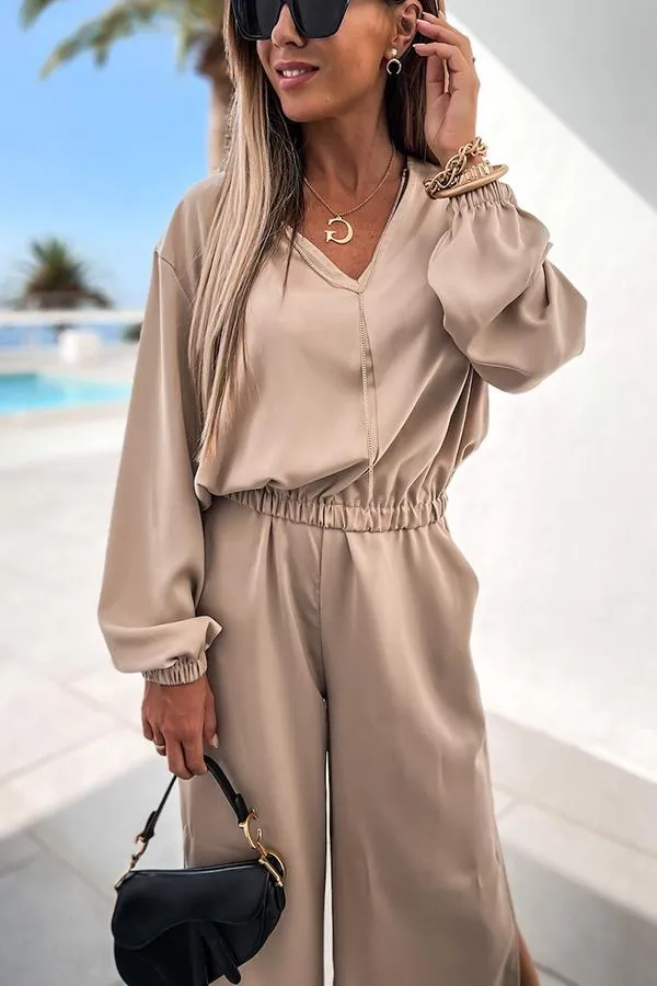 Anything You Need Satin Wide Leg Slit Pants Suit