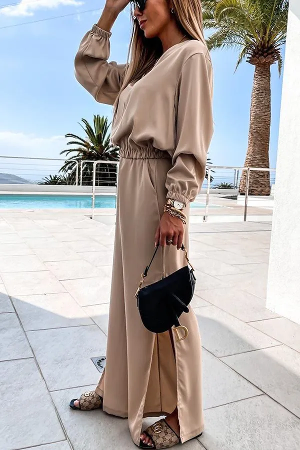 Anything You Need Satin Wide Leg Slit Pants Suit