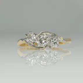 Art Deco Three Stone Diamond Crossover Ring