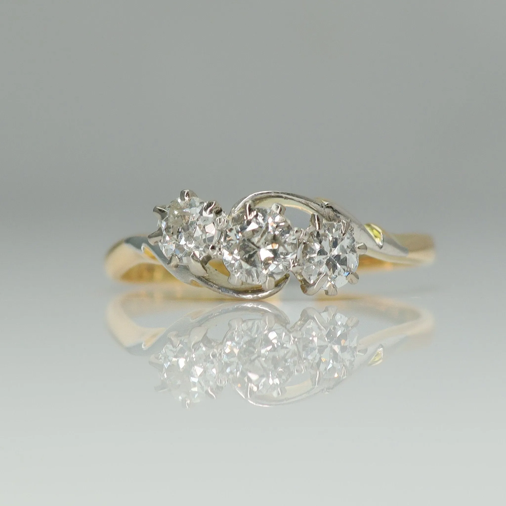 Art Deco Three Stone Diamond Crossover Ring