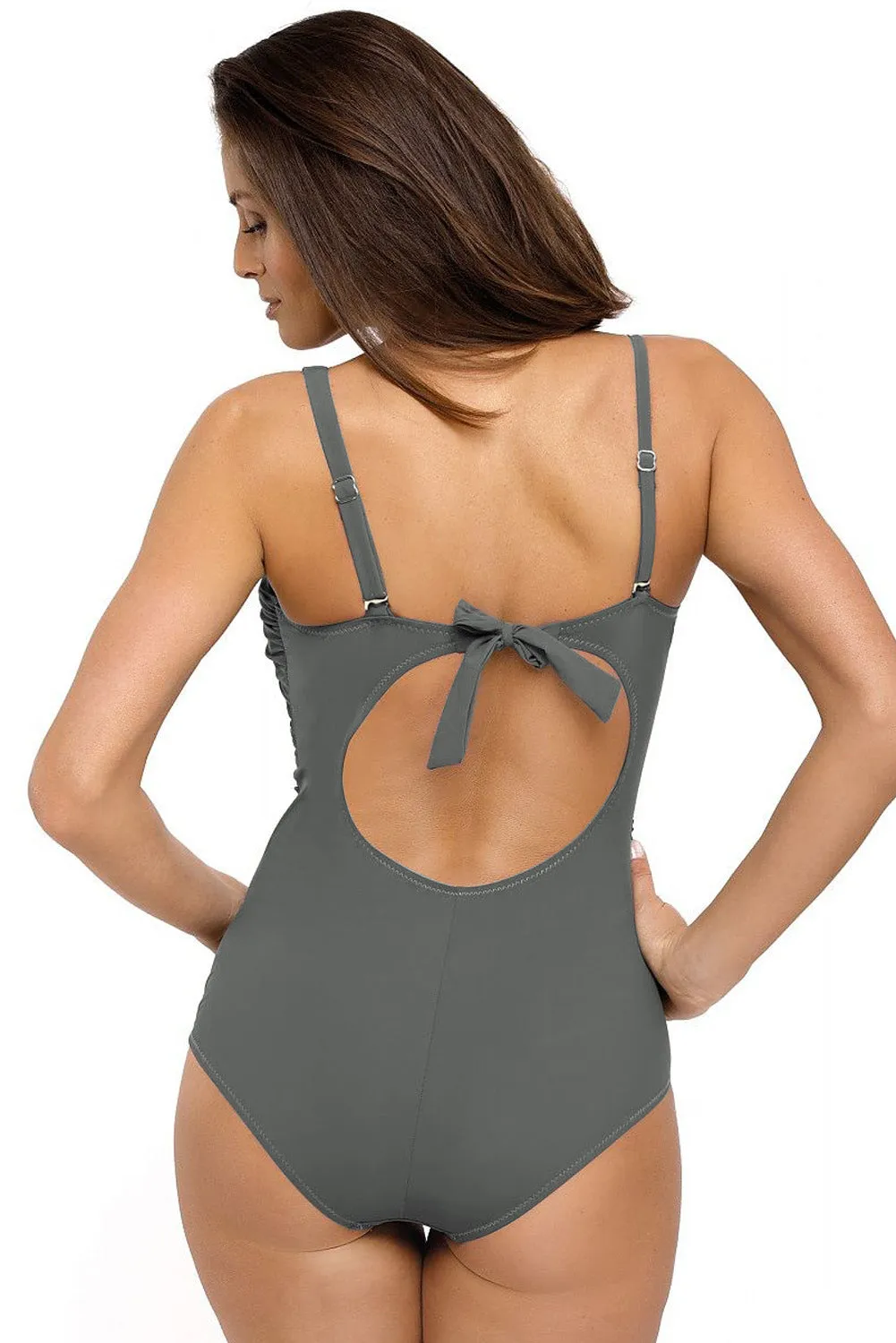 Asymmetric Shoulder Monokinis Bathing Suits Ruched Cut Out Back Swimsuits